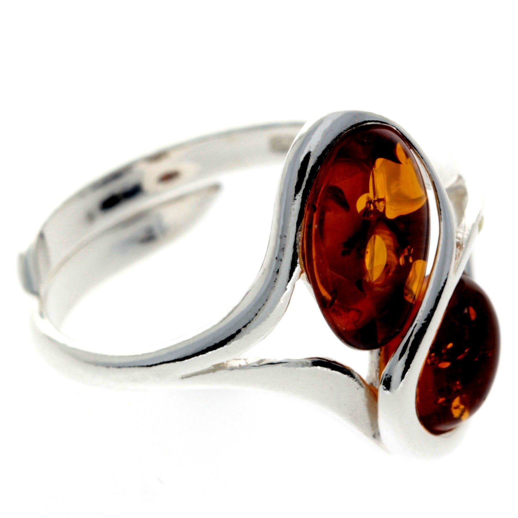 925 Sterling Silver & Genuine Baltic Amber Modern Ring - GL405