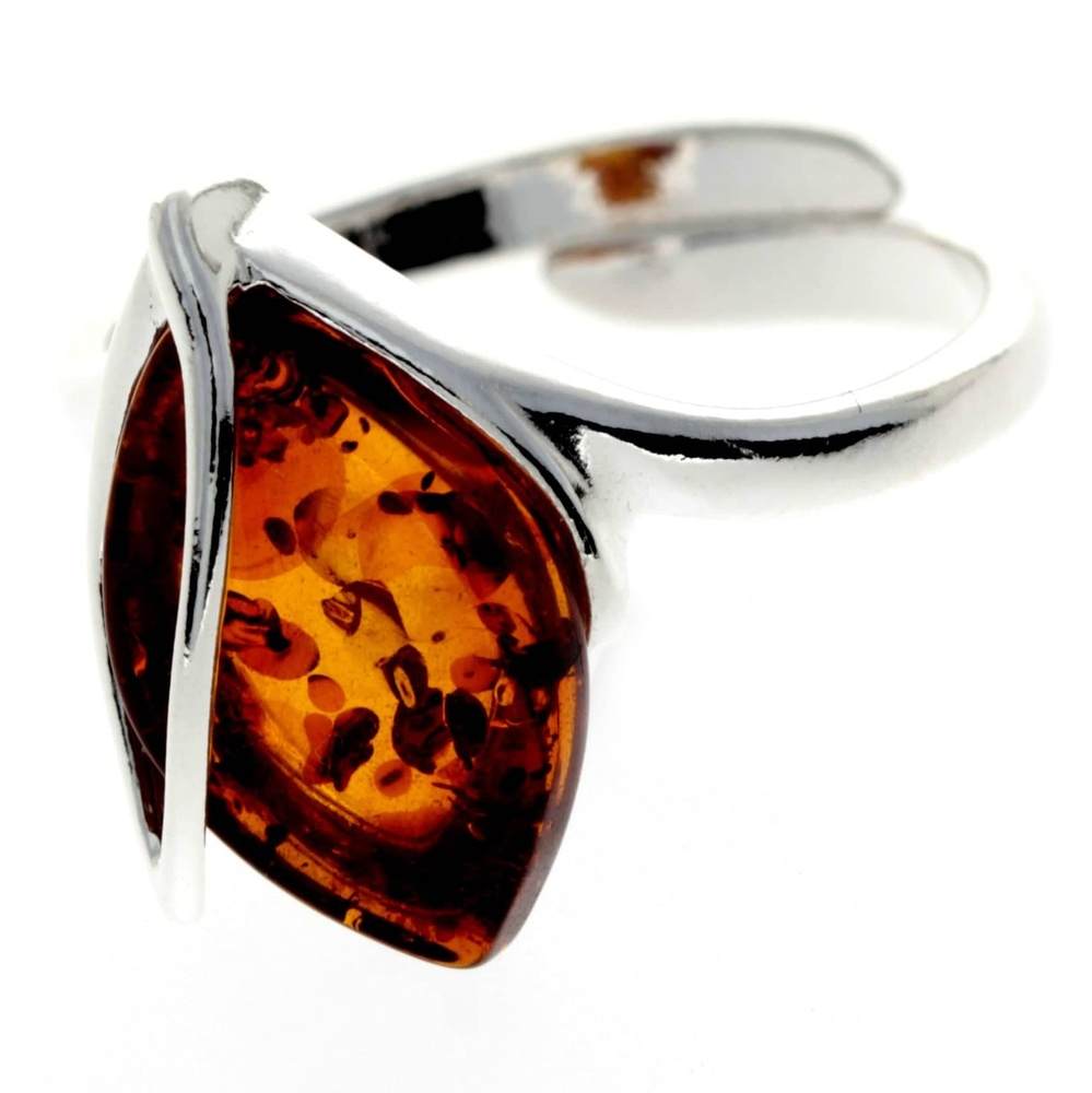 925 Sterling Silver & Baltic Amber Modern Adjustable Ring - GL469