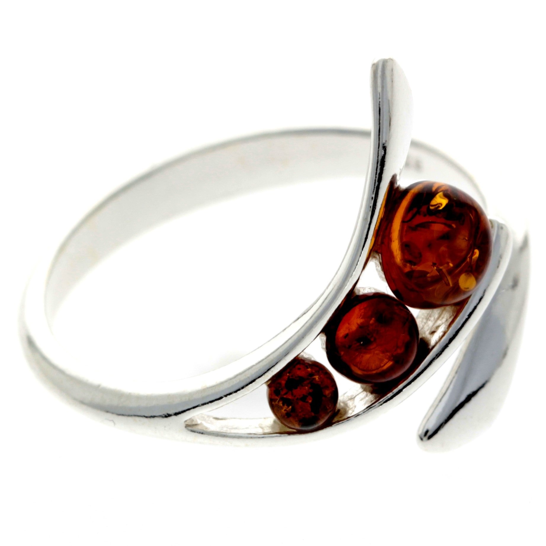 925 Sterling Silver & Baltic Amber 3 Stone Adjustable Ring