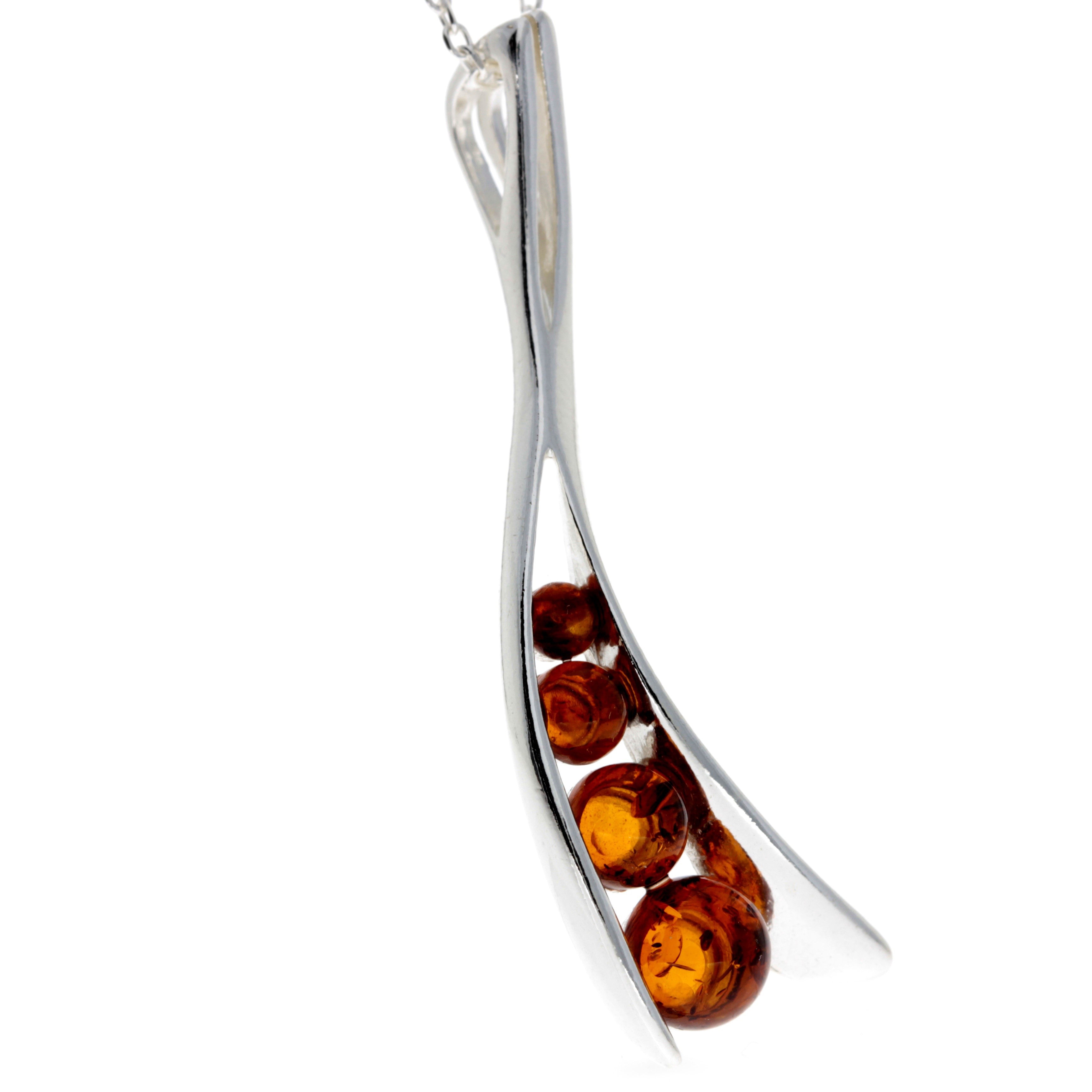 925 Sterling Silver & Baltic Amber 3 Stone Pendant - GL219