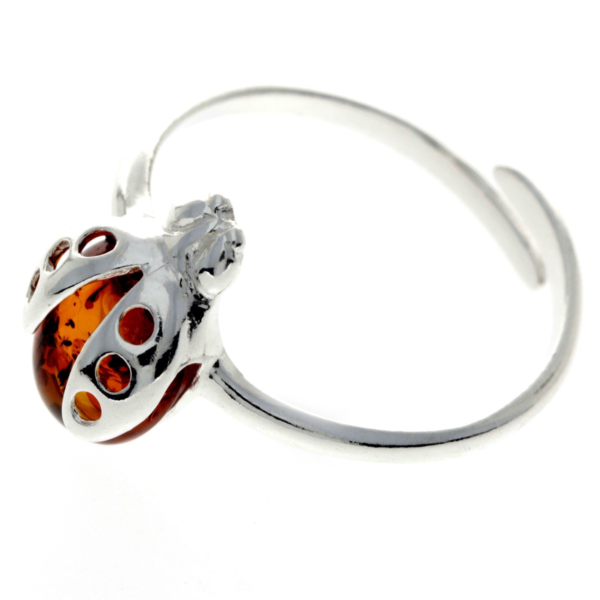 925 Sterling Silver & Baltic Amber Ladybird Adjustable Ring - GL491A
