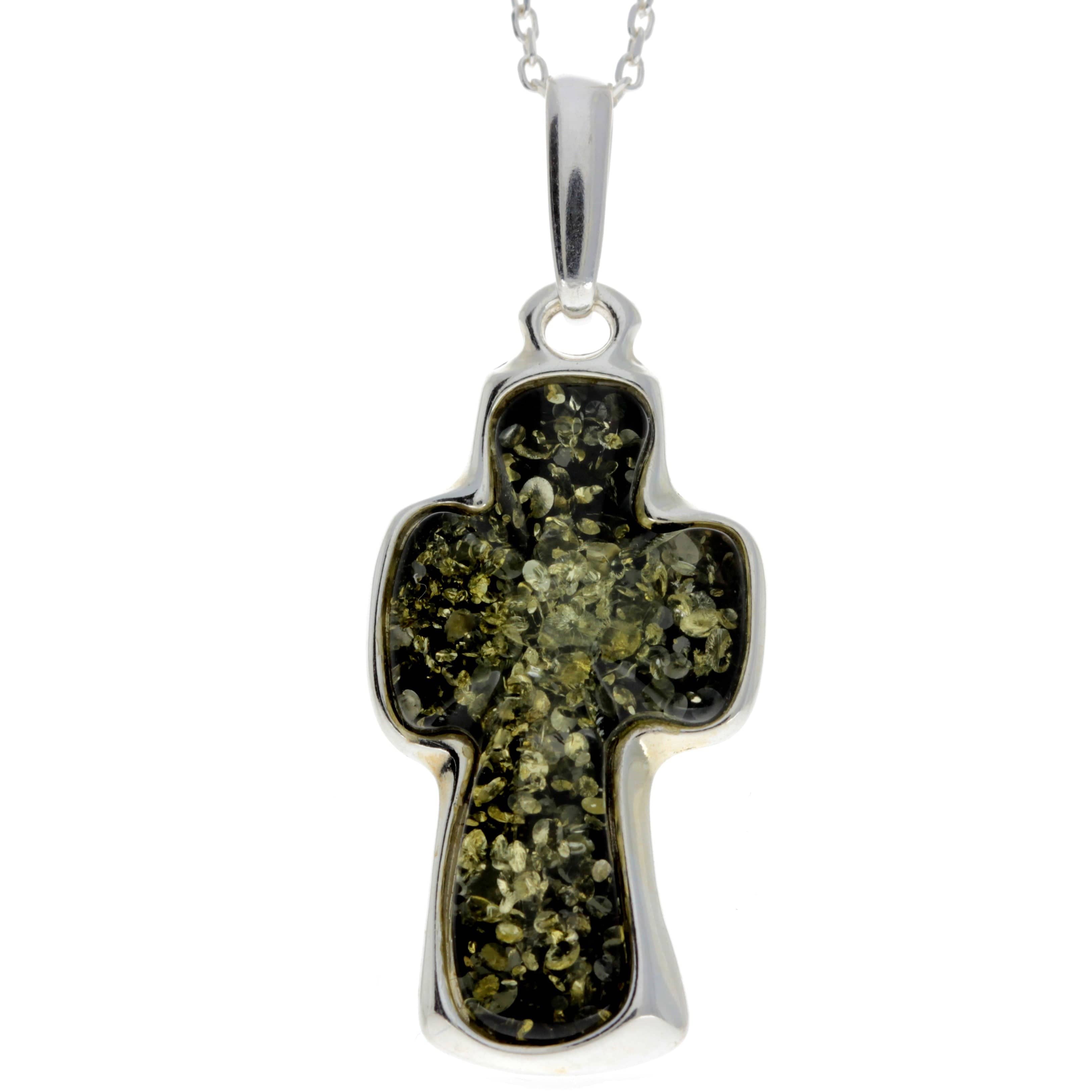 925 Sterling Silver & Baltic Amber Large Unique Cross Pendant - AD216