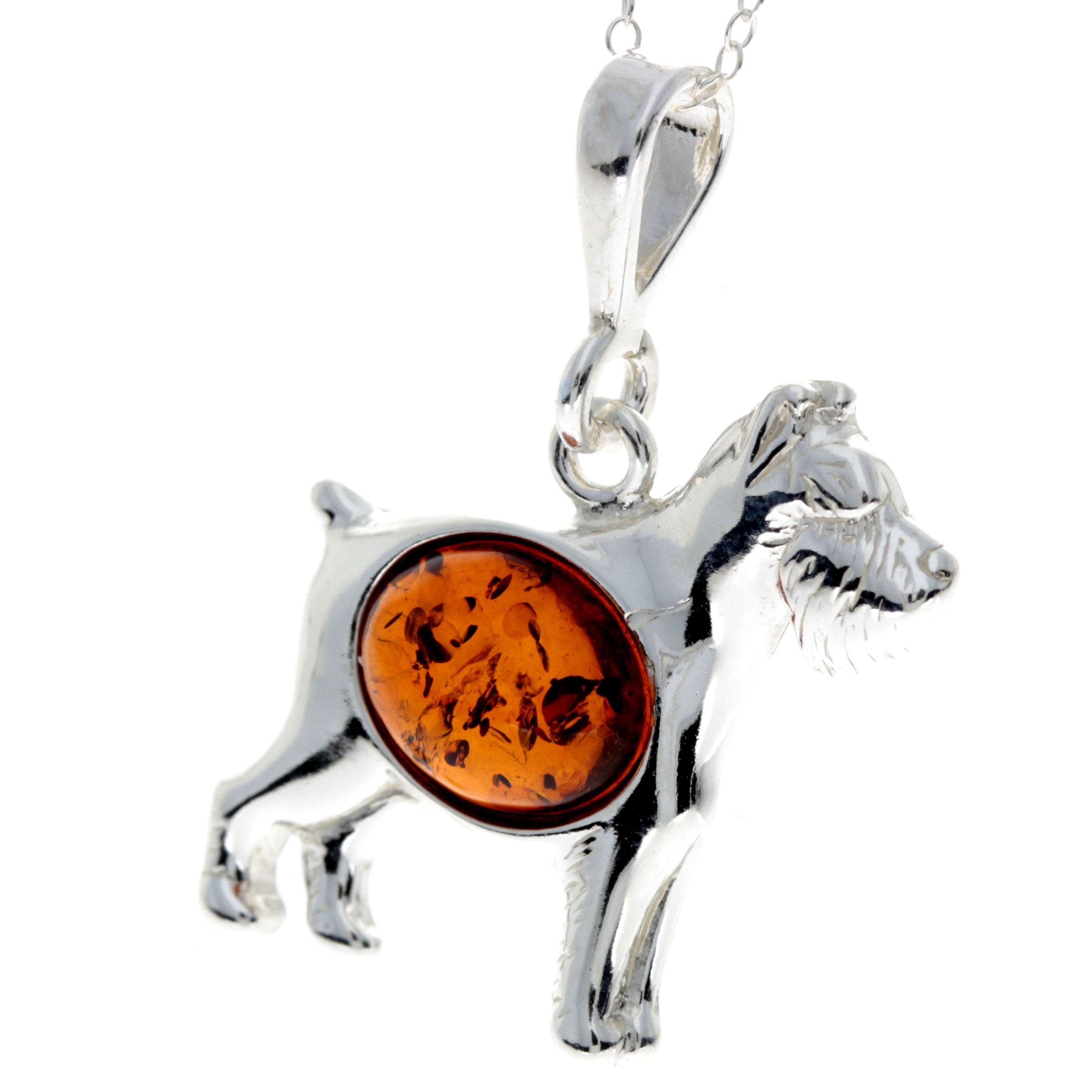 925 Sterling Silver & Baltic Amber Terrier Dog Pendant - M2006