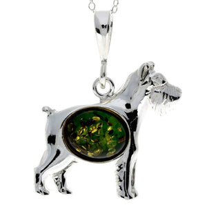 925 Sterling Silver & Baltic Amber Terrier Dog Pendant - M2006