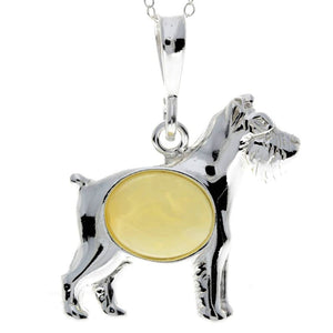 925 Sterling Silver & Baltic Amber Terrier Dog Pendant - M2006