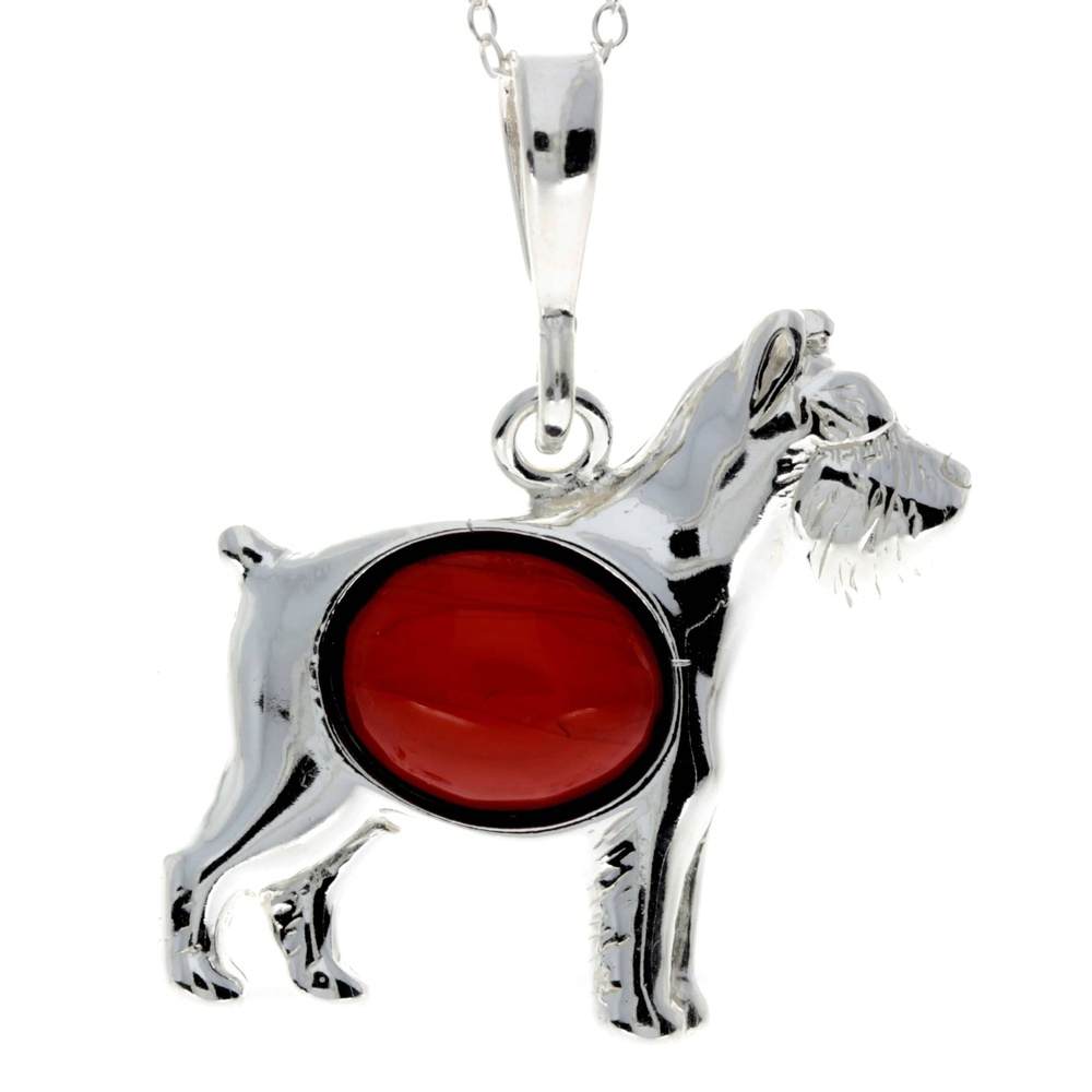 925 Sterling Silver & Baltic Amber Terrier Dog Pendant - M2006