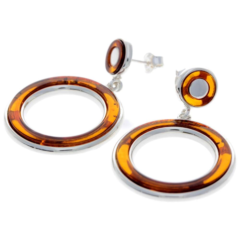 925 Sterling Silver & Baltic Amber Modern Drop Earrings - AC020