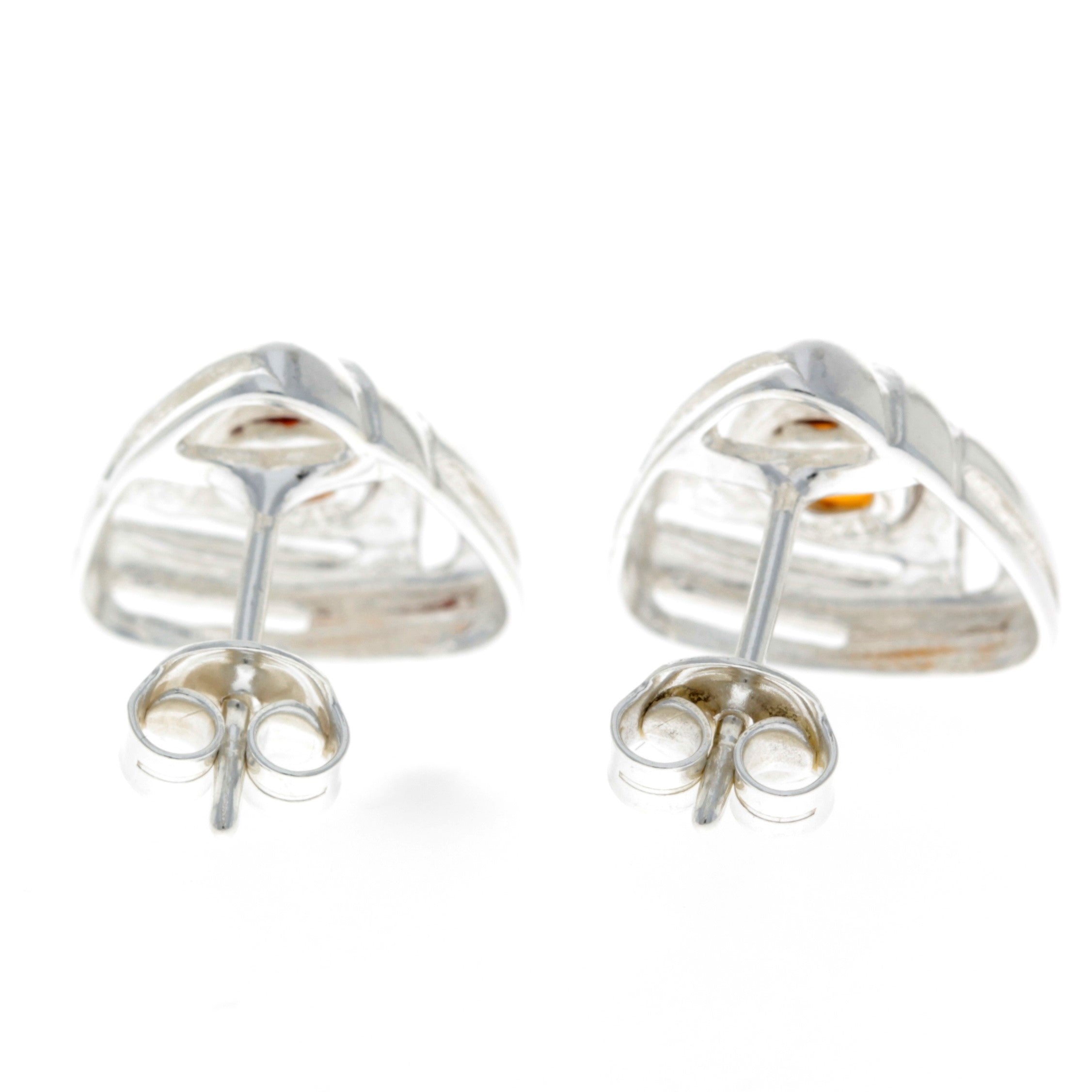 925 Sterling Silver & Baltic Amber Triangle Modern Earrings - GL032