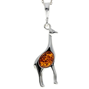 925 Sterling Silver & Baltic Amber Giraffe Pendant - M389