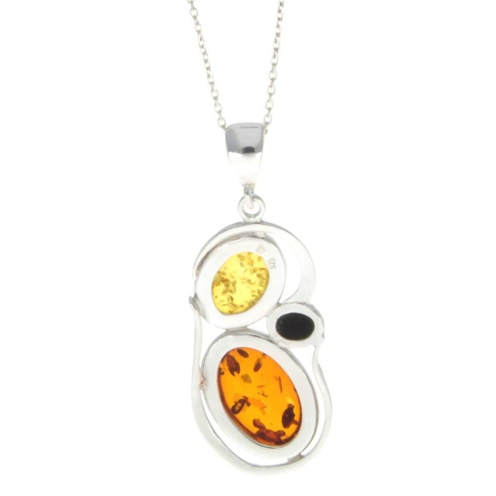 925 Sterling Silver & Baltic Amber 3 Stone Modern Pendant - M370