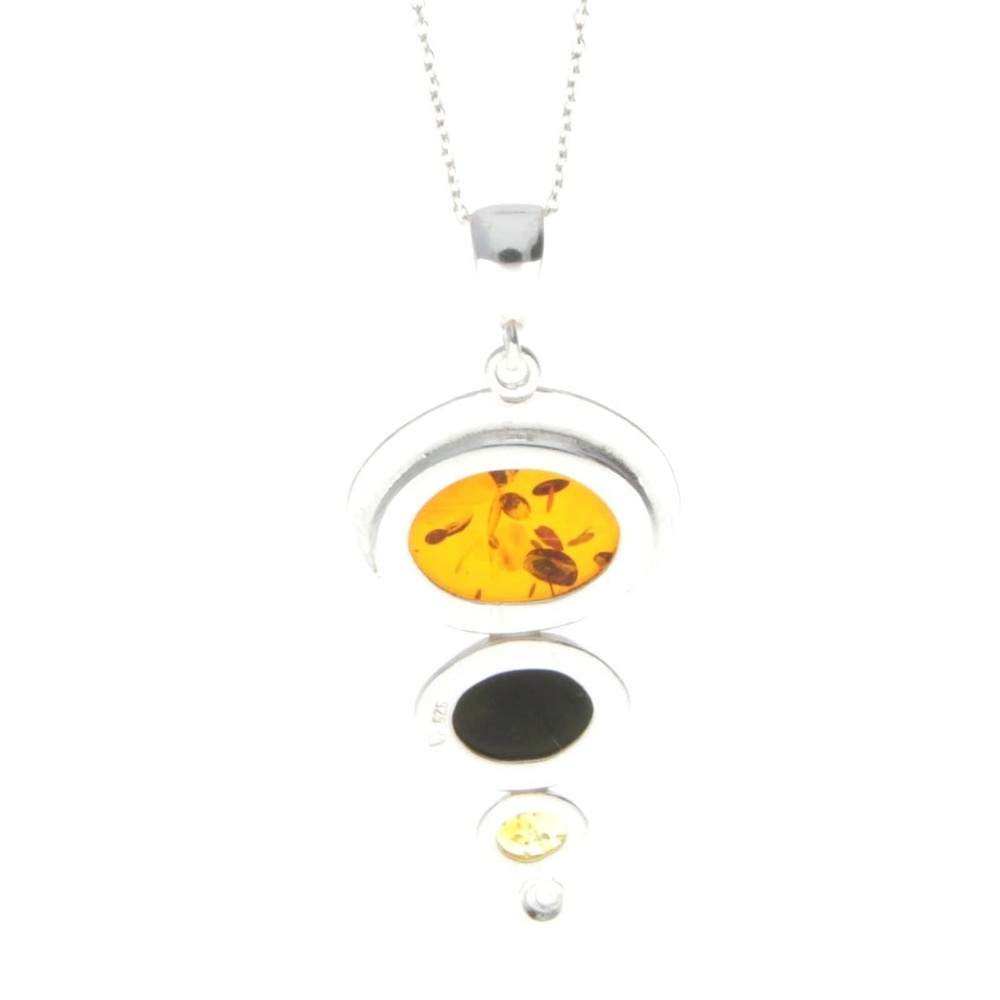 925 Sterling Silver & Baltic Amber 3 Stone Modern Pendant - M371