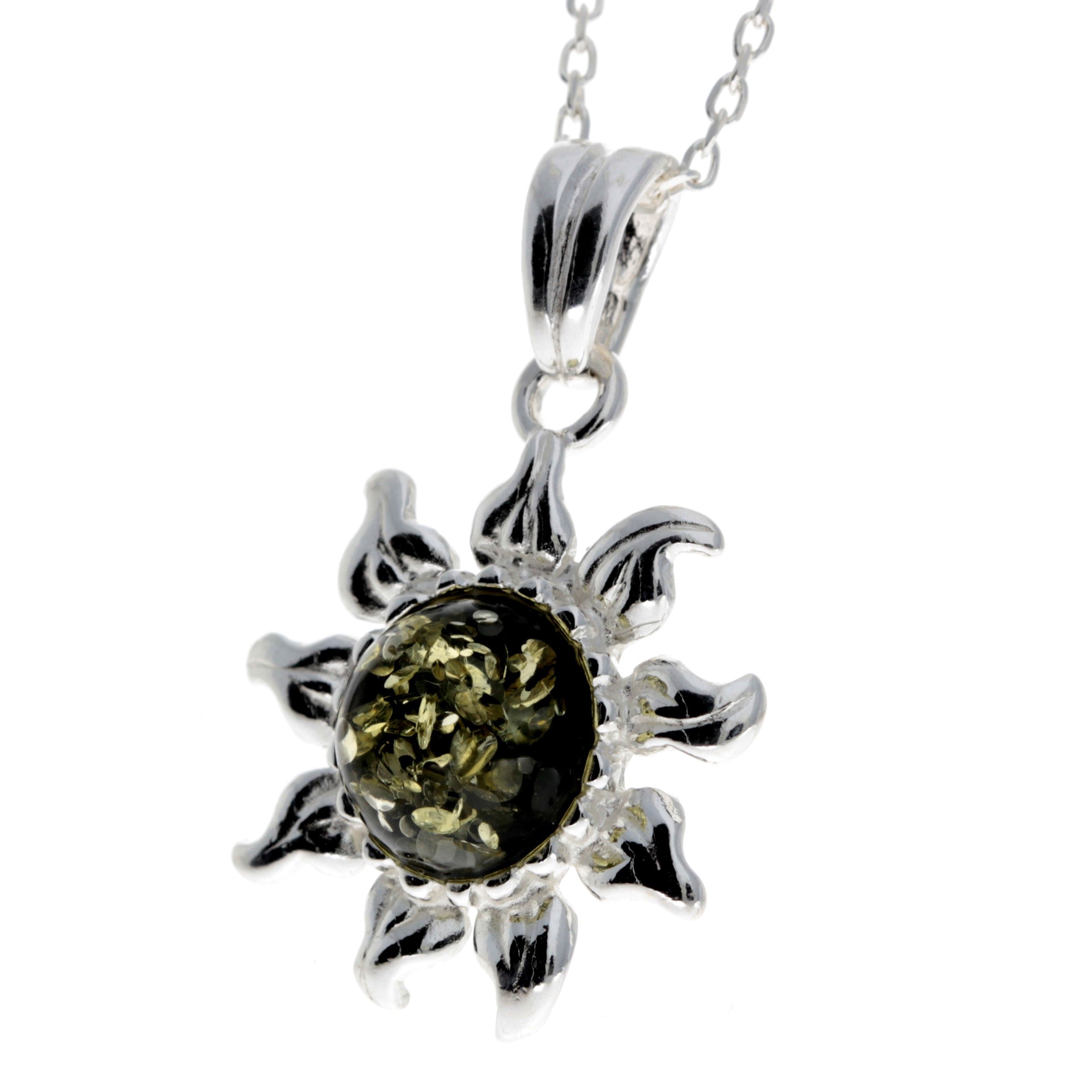 925 Sterling Silver & Baltic Amber Sun / Star Pendant - GL392