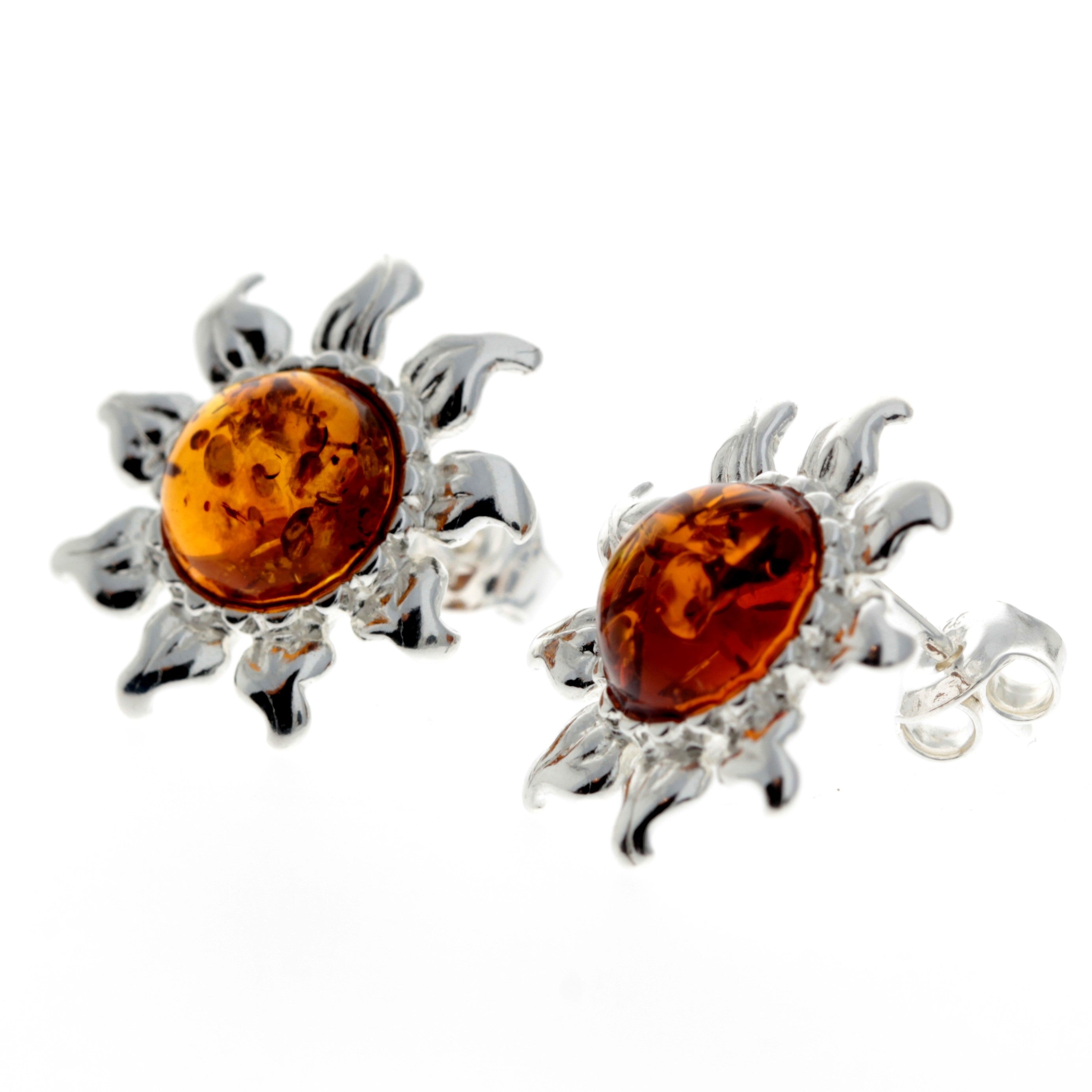925 Sterling Silver & Baltic Amber Sun / Star Earrings - GL177