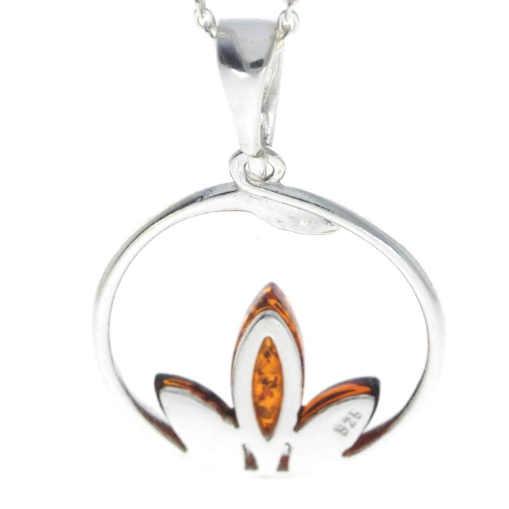 925 Sterling Silver & Baltic Amber 3 Stone Amber Modern Pendant - GL394