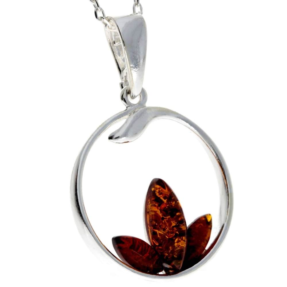 925 Sterling Silver & Baltic Amber 3 Stone Amber Modern Pendant - GL394