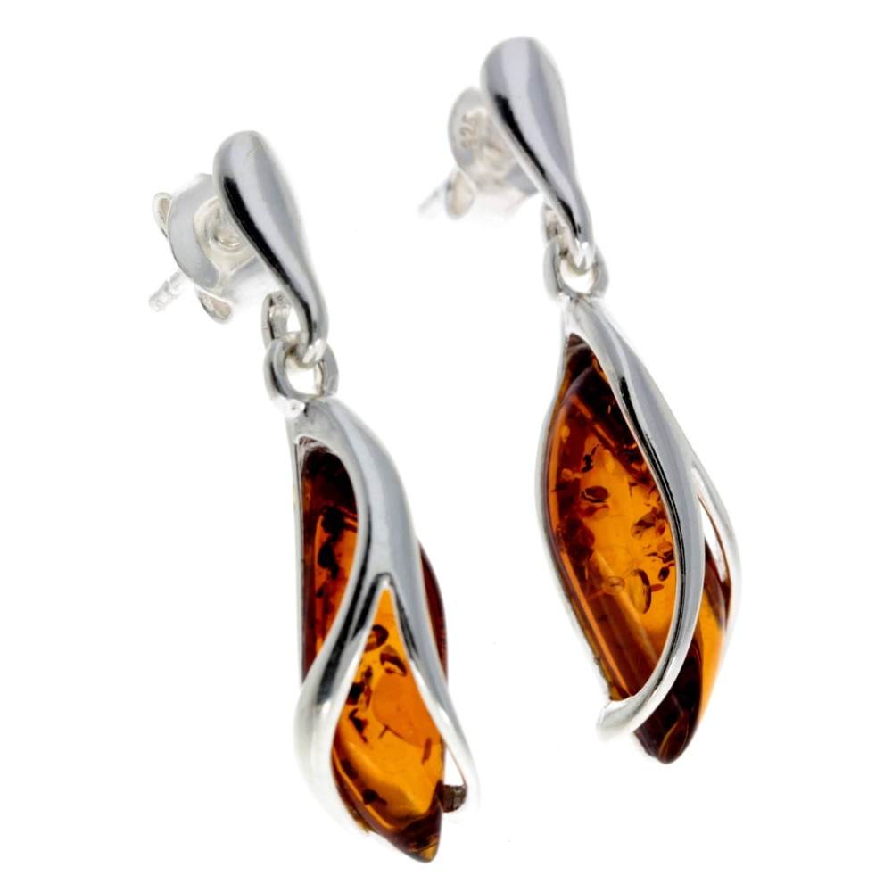 925 Sterling Silver & Baltic Amber Modern Earrings - GL131