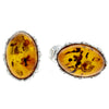 925 Sterling Silver & Genuine Baltic Amber Classic Oval Studs Earrings - M650