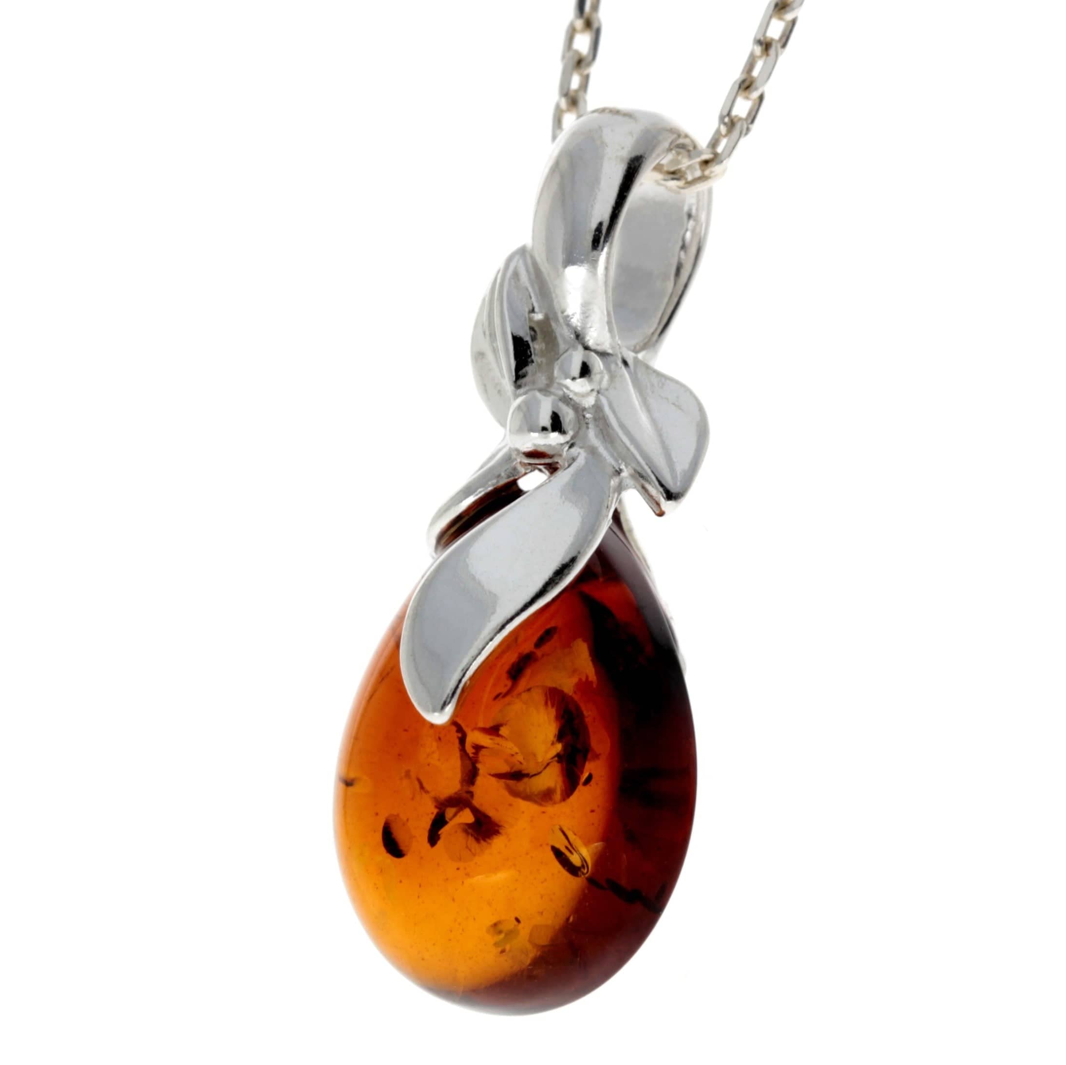 925 Sterling Silver & Baltic Amber Teardrop Classic Pendant - 1637