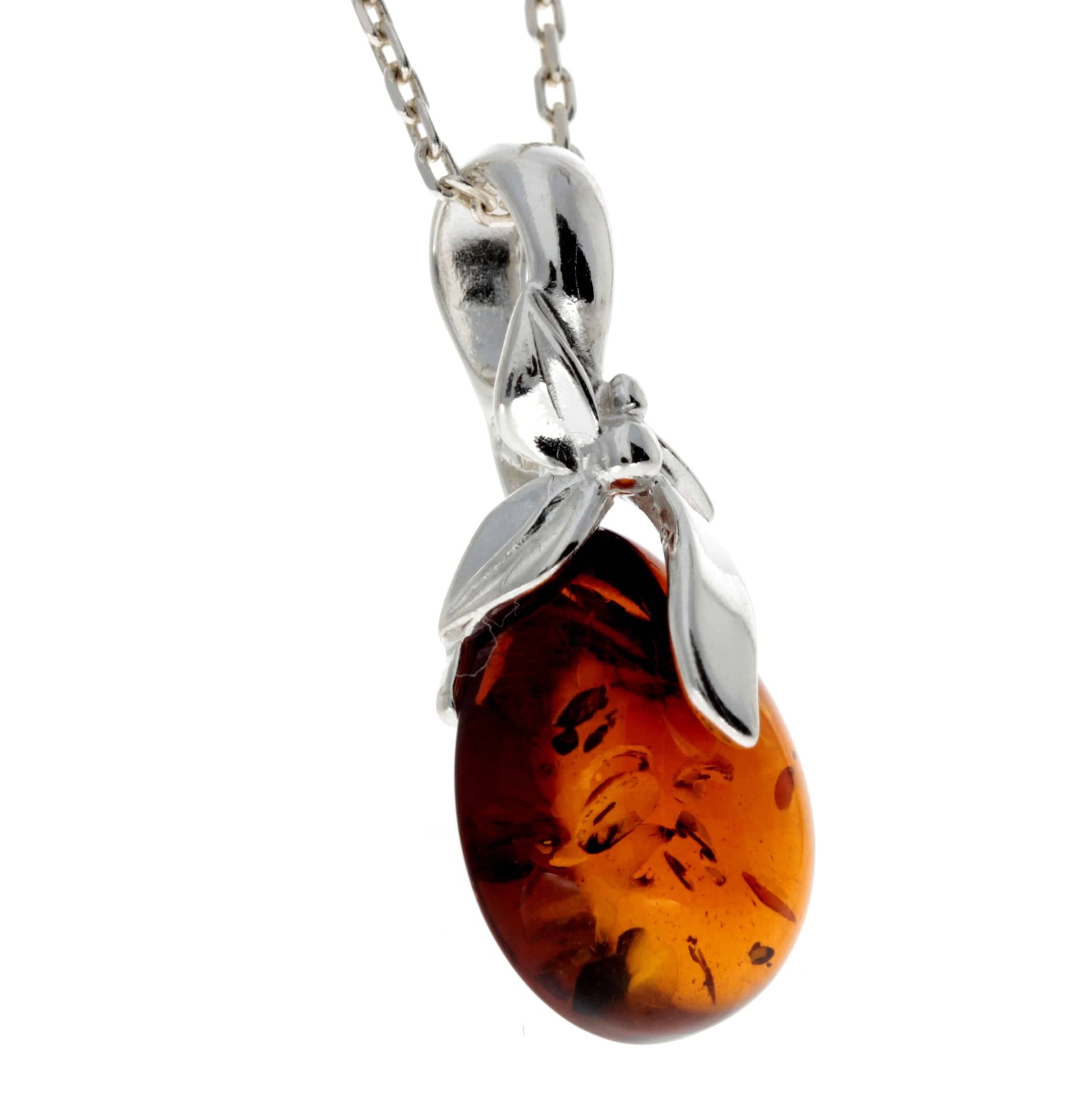 925 Sterling Silver & Baltic Amber Teardrop Classic Pendant - 1637