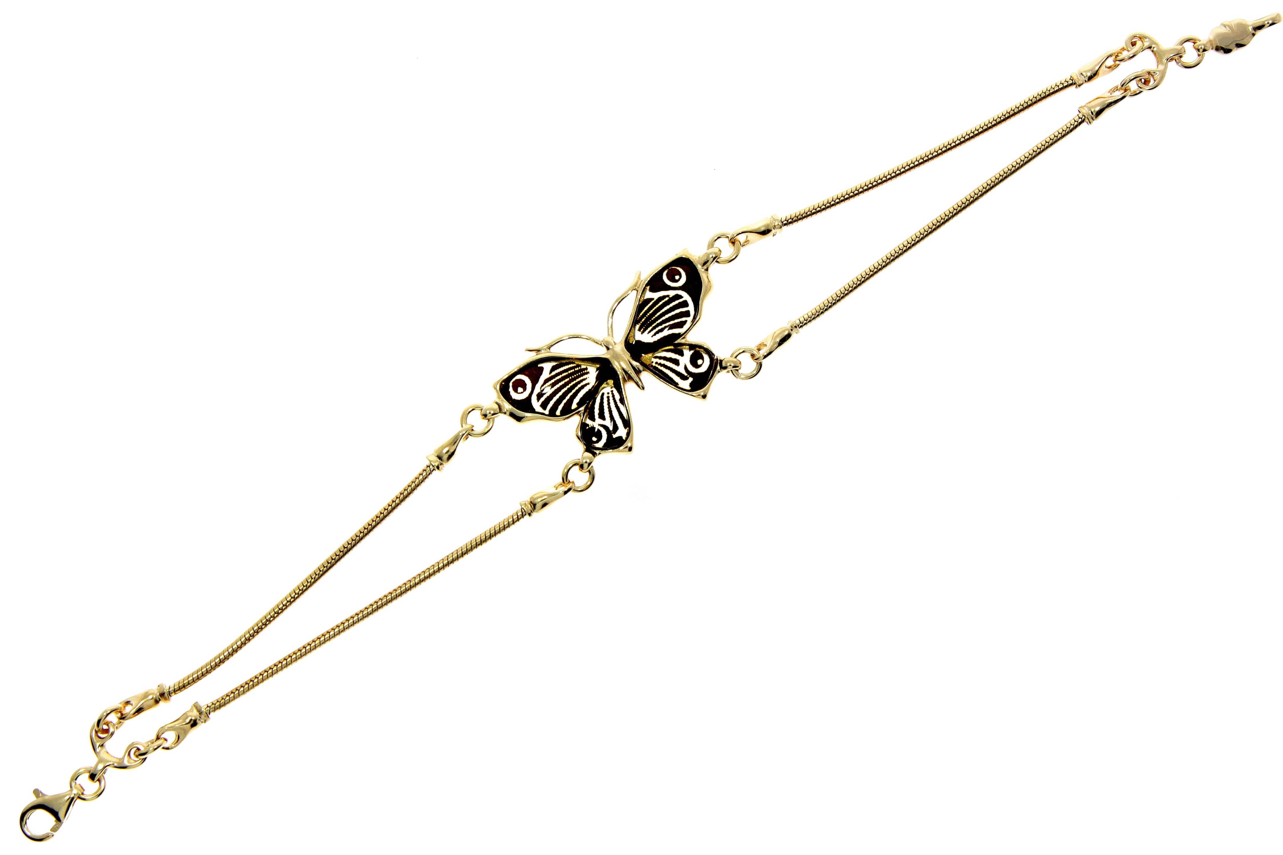 925 Sterling Silver Gold Plated & Baltic Amber Butterfly Bracelet - AG501E