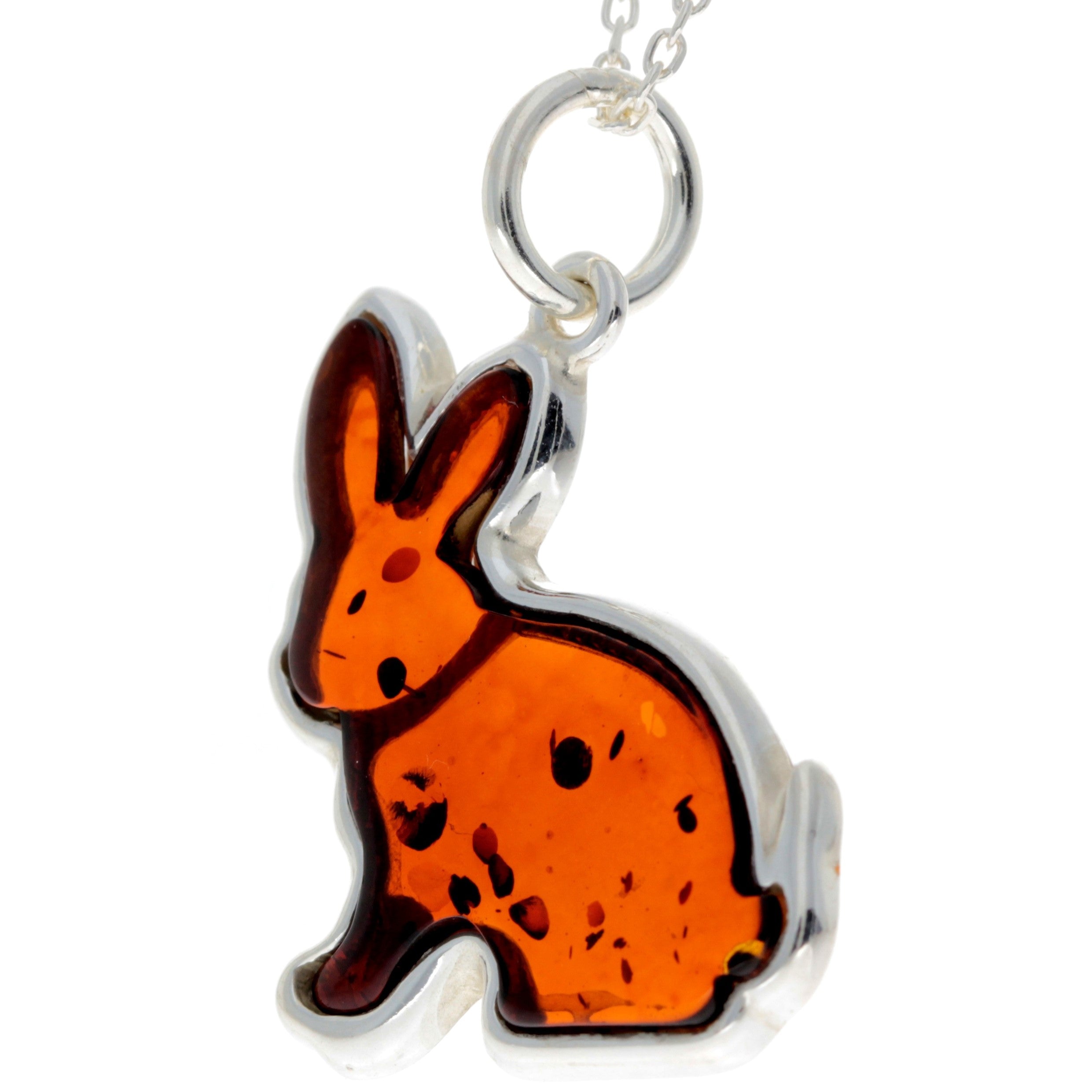 925 Sterling Silver & Baltic Amber Bunny Rabbit Pendant - AD221