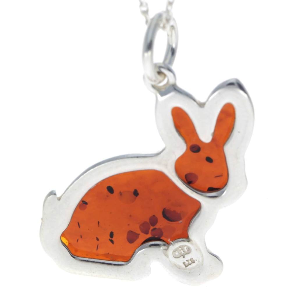 925 Sterling Silver & Baltic Amber Bunny Rabbit Pendant - AD221