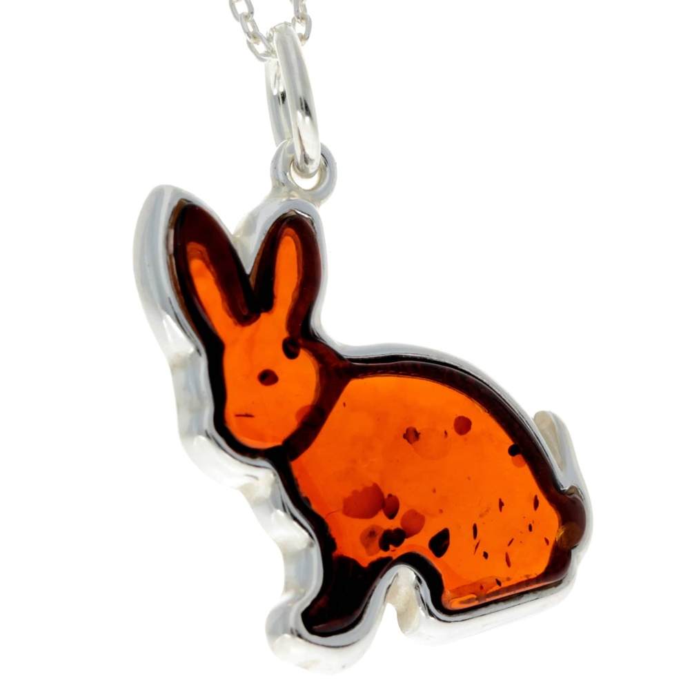 925 Sterling Silver & Baltic Amber Bunny Rabbit Pendant - AD221