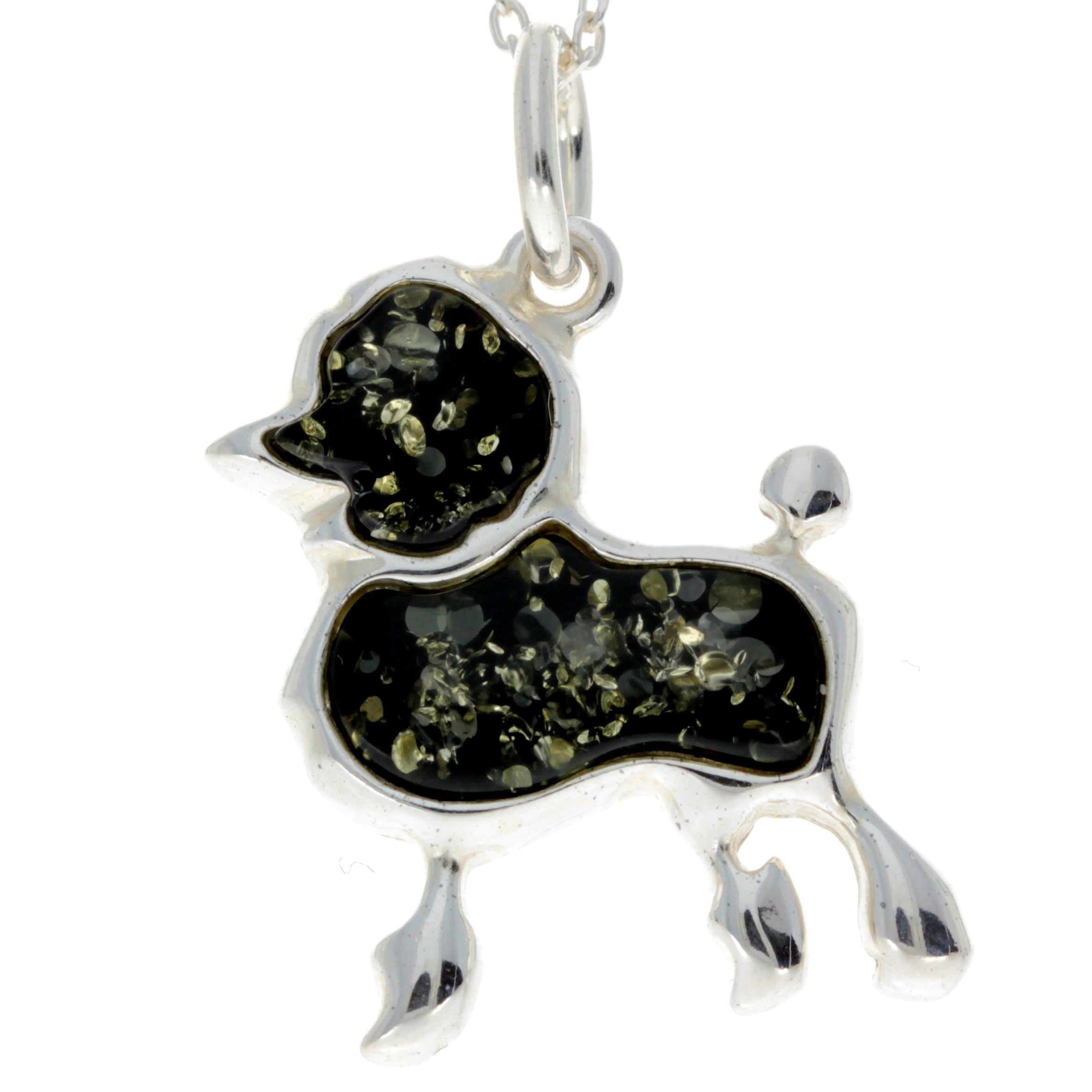 925 Sterling Silver & Baltic Amber Poodle Dog Pendant - AD220