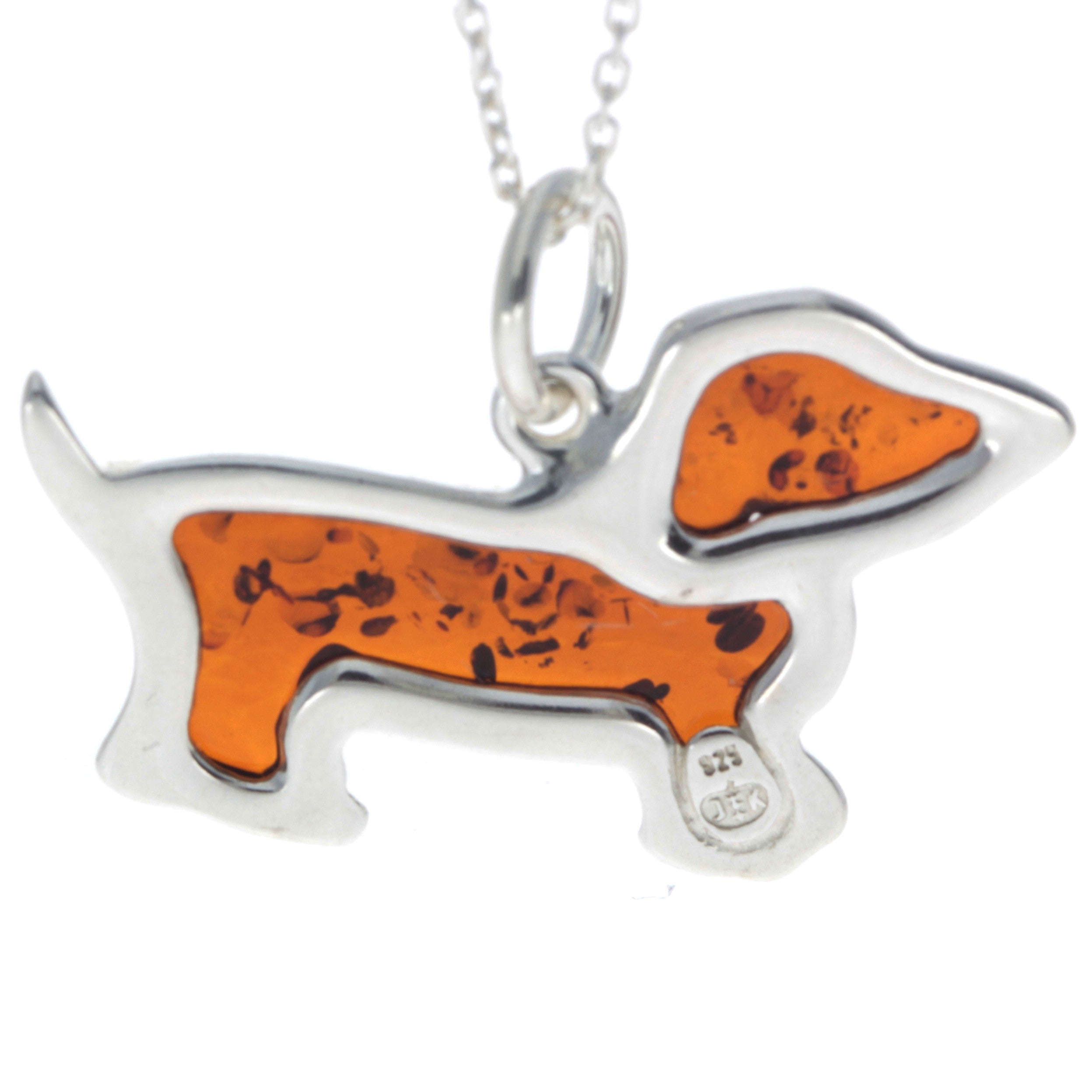 925 Sterling Silver & Baltic Amber Basset Hound Dog Pendant - AD219