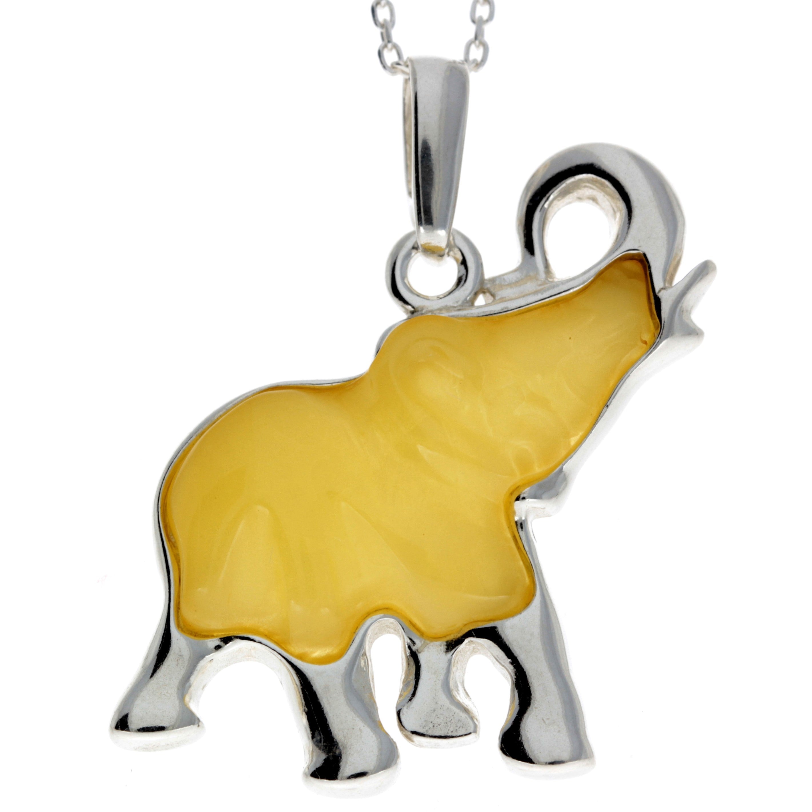 925 Sterling Silver & Baltic Amber Lucky Elephant Pendant - AD215