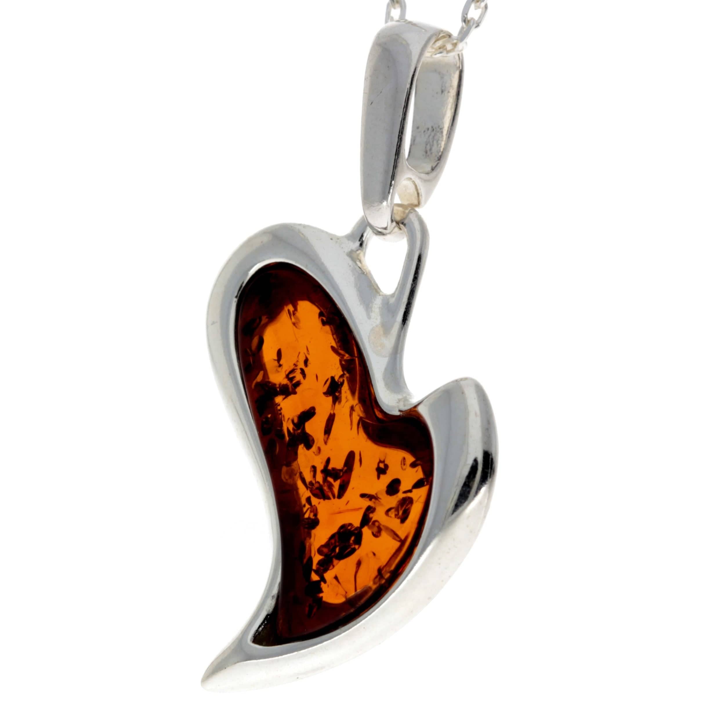 925 Sterling Silver & Baltic Amber Modern Heart Pendant - AC215