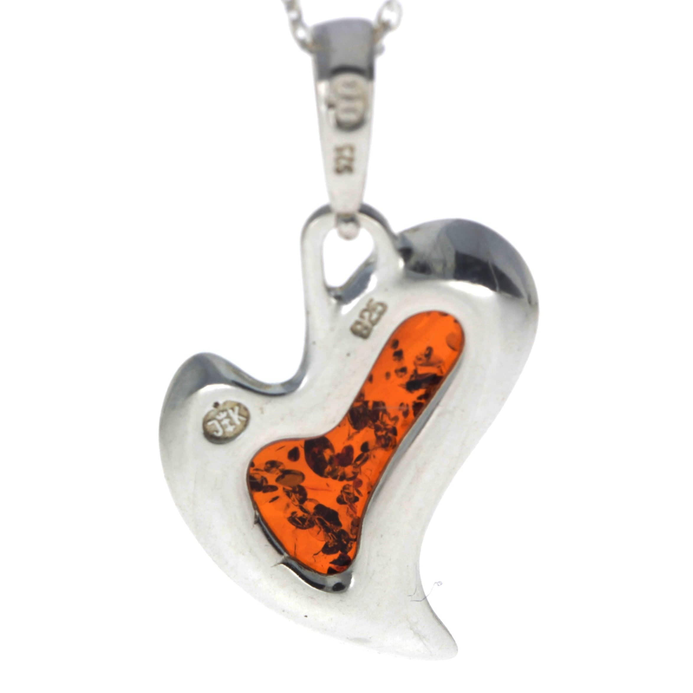 925 Sterling Silver & Baltic Amber Modern Heart Pendant - AC215