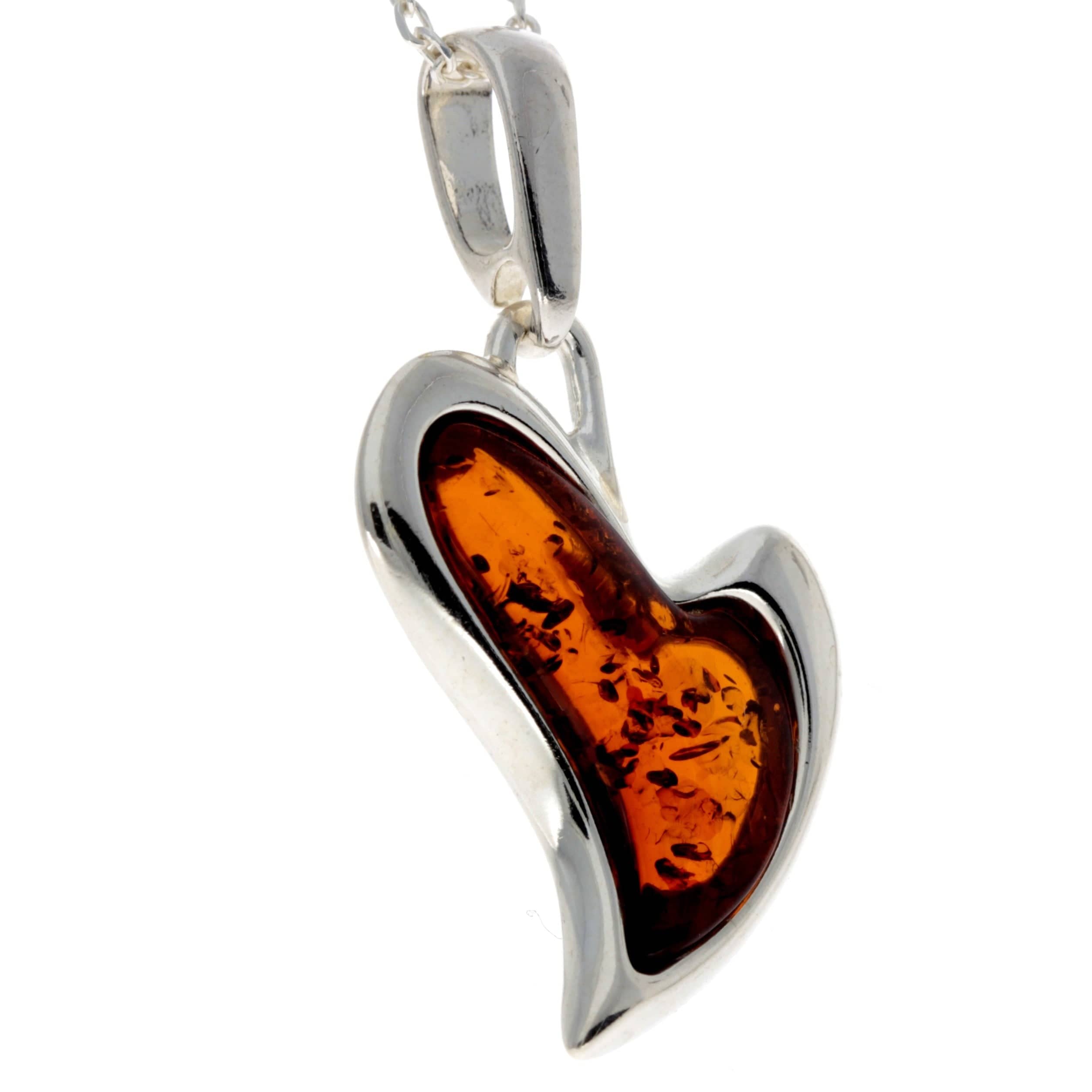 925 Sterling Silver & Baltic Amber Modern Heart Pendant - AC215