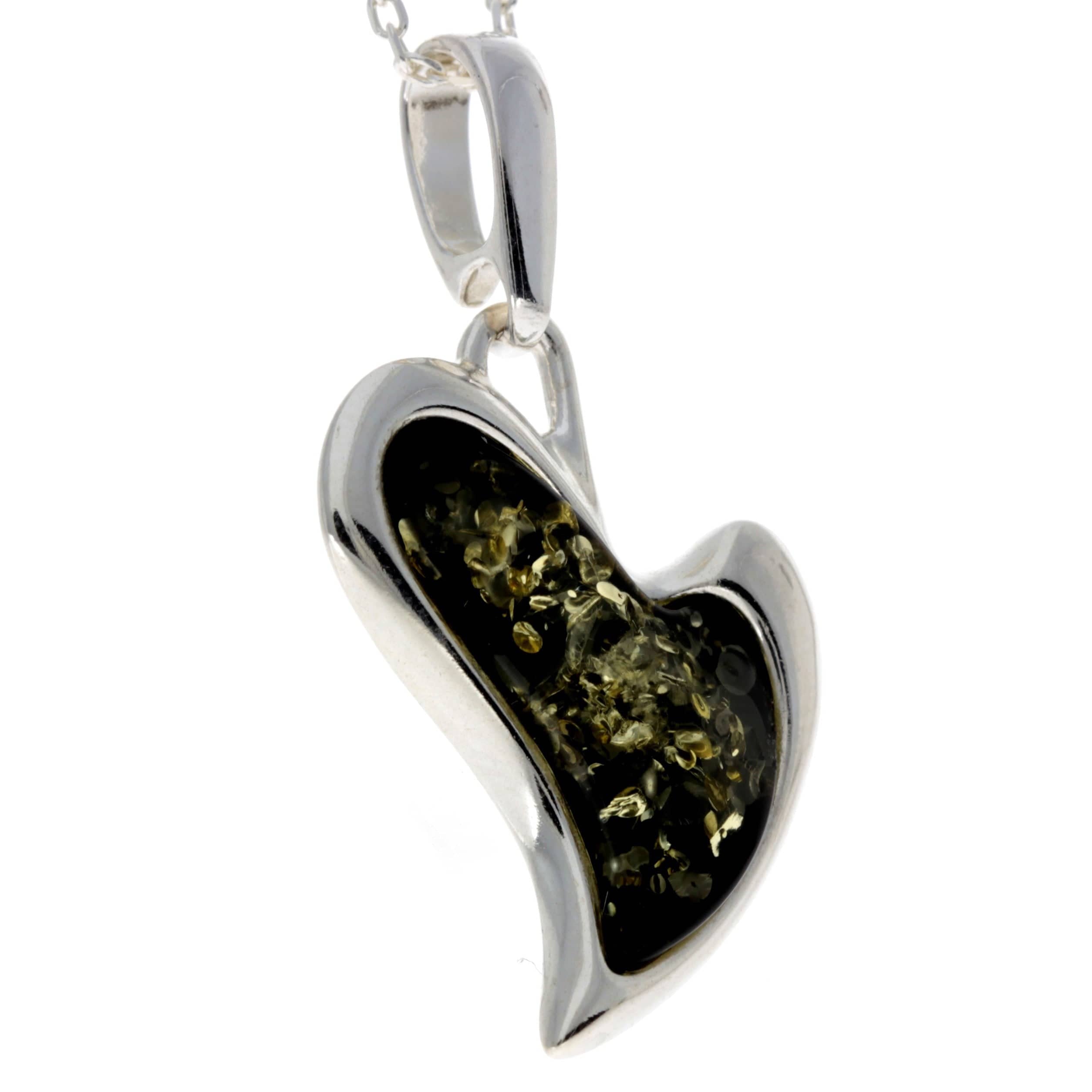 925 Sterling Silver & Baltic Amber Modern Heart Pendant - AC215