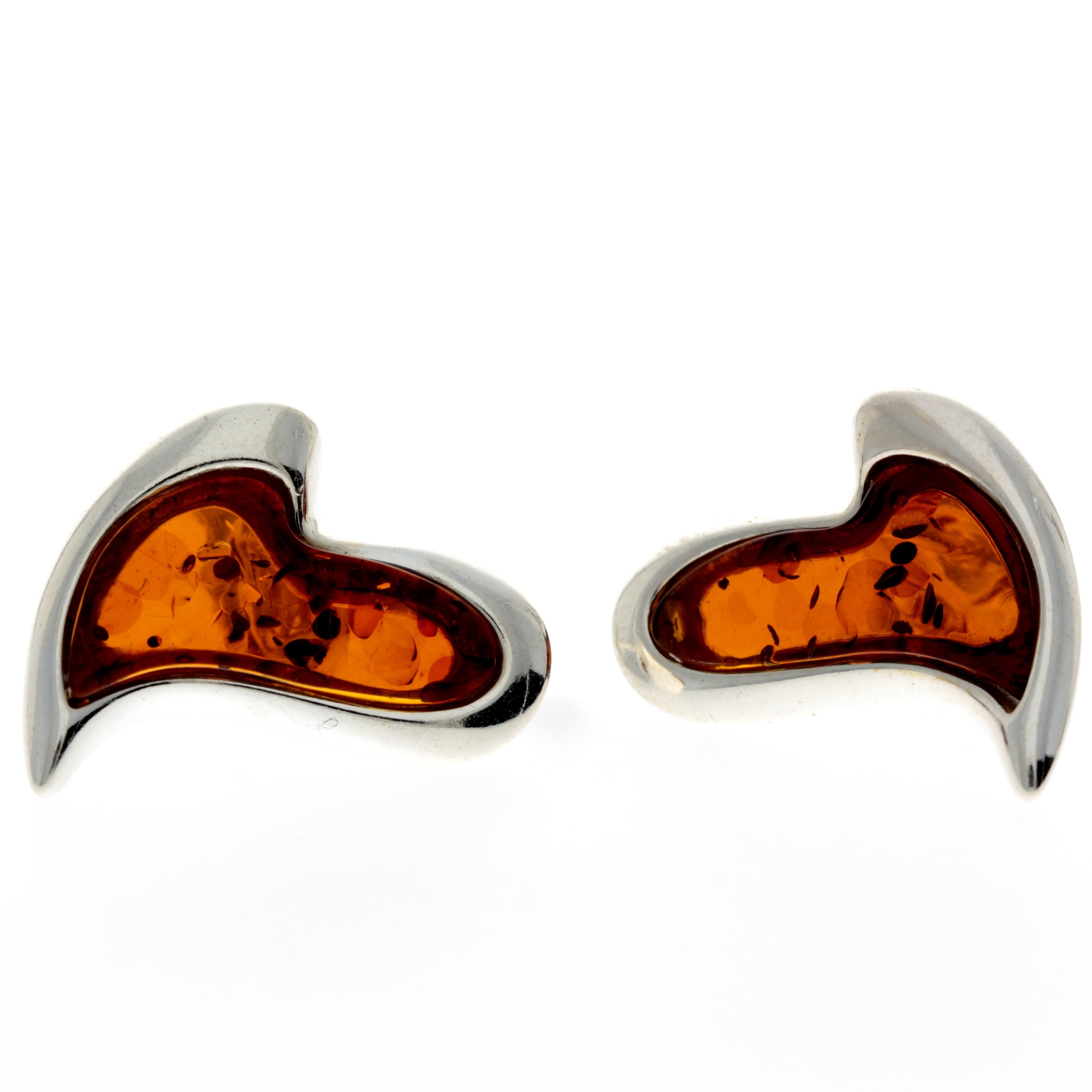 925 Sterling Silver & Baltic Amber Modern Heart Earrings - AC005