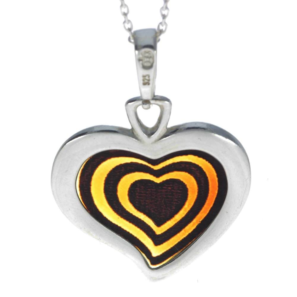 925 Sterling Silver Gold Plated & Baltic Amber Heart Engraved Pendant - AF204