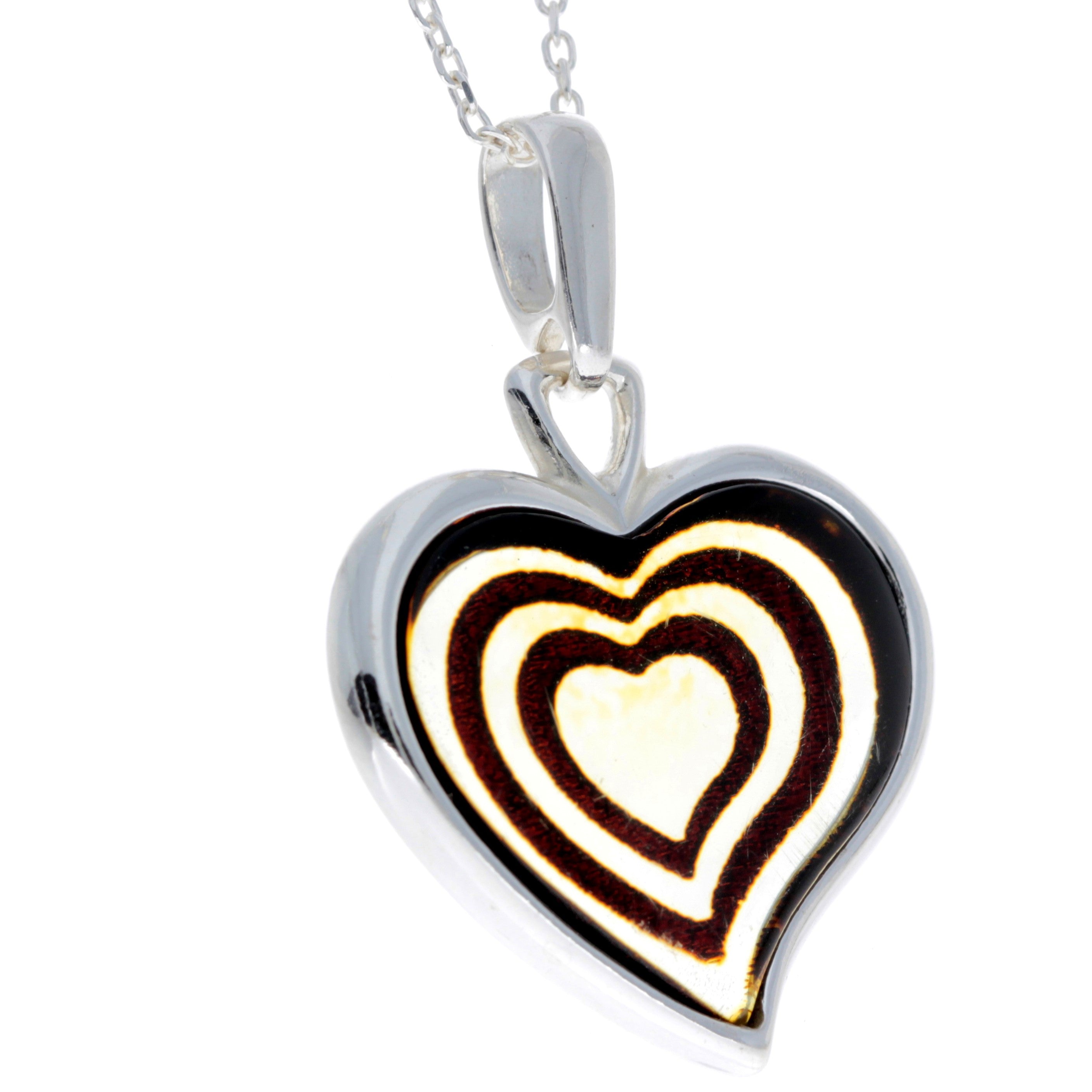 925 Sterling Silver Gold Plated & Baltic Amber Heart Engraved Pendant - AF204