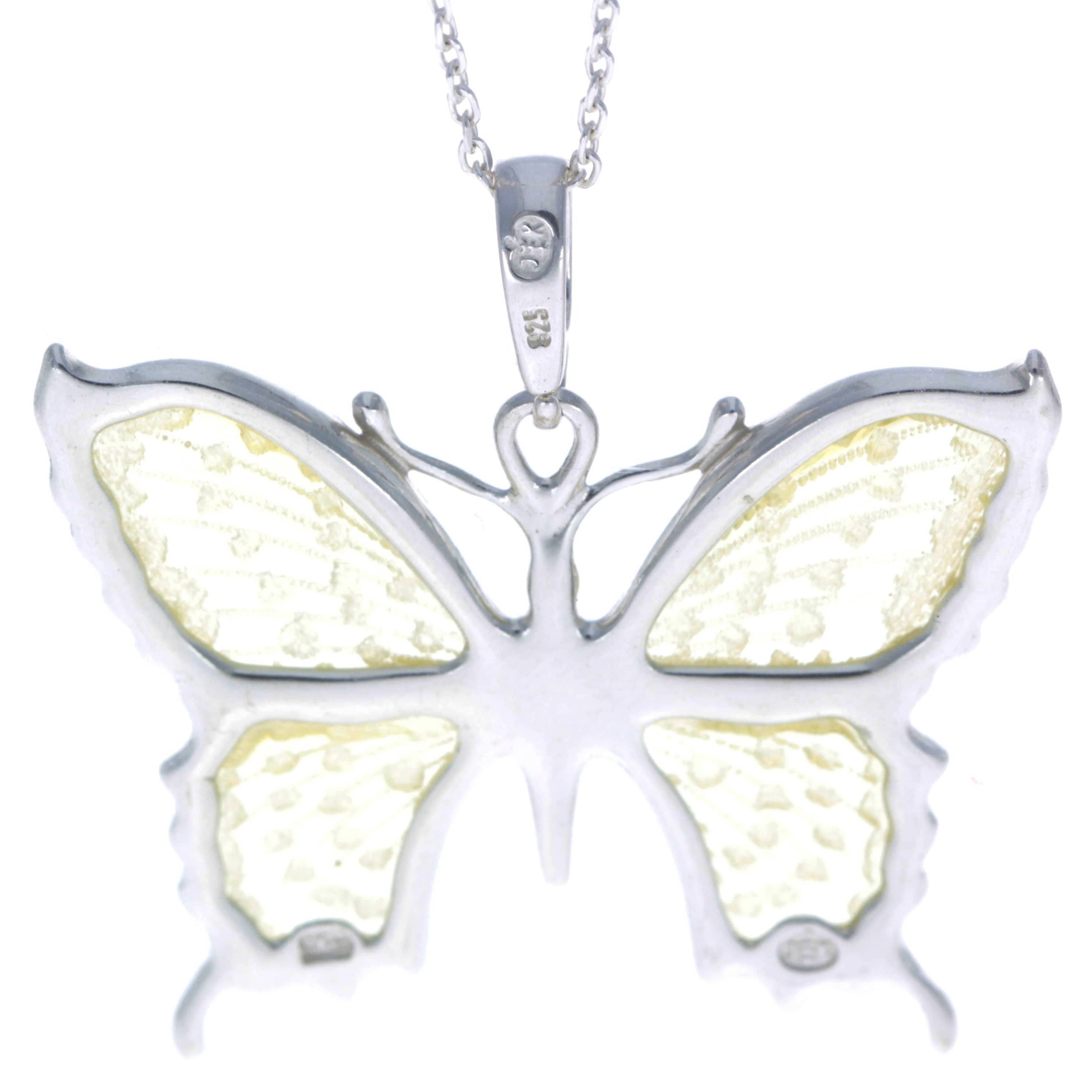 925 Sterling Silver & Baltic Amber Exclusive Engraved Butterfly Pendant - AF201