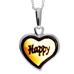 925 Sterling Silver & Baltic Amber Classic Heart Engraved Heart Pendant - AC203