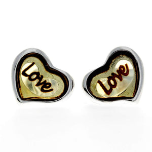 925 Sterling Silver & Baltic Amber Classic Heart Engraved Heart Studs Earrings - AC004