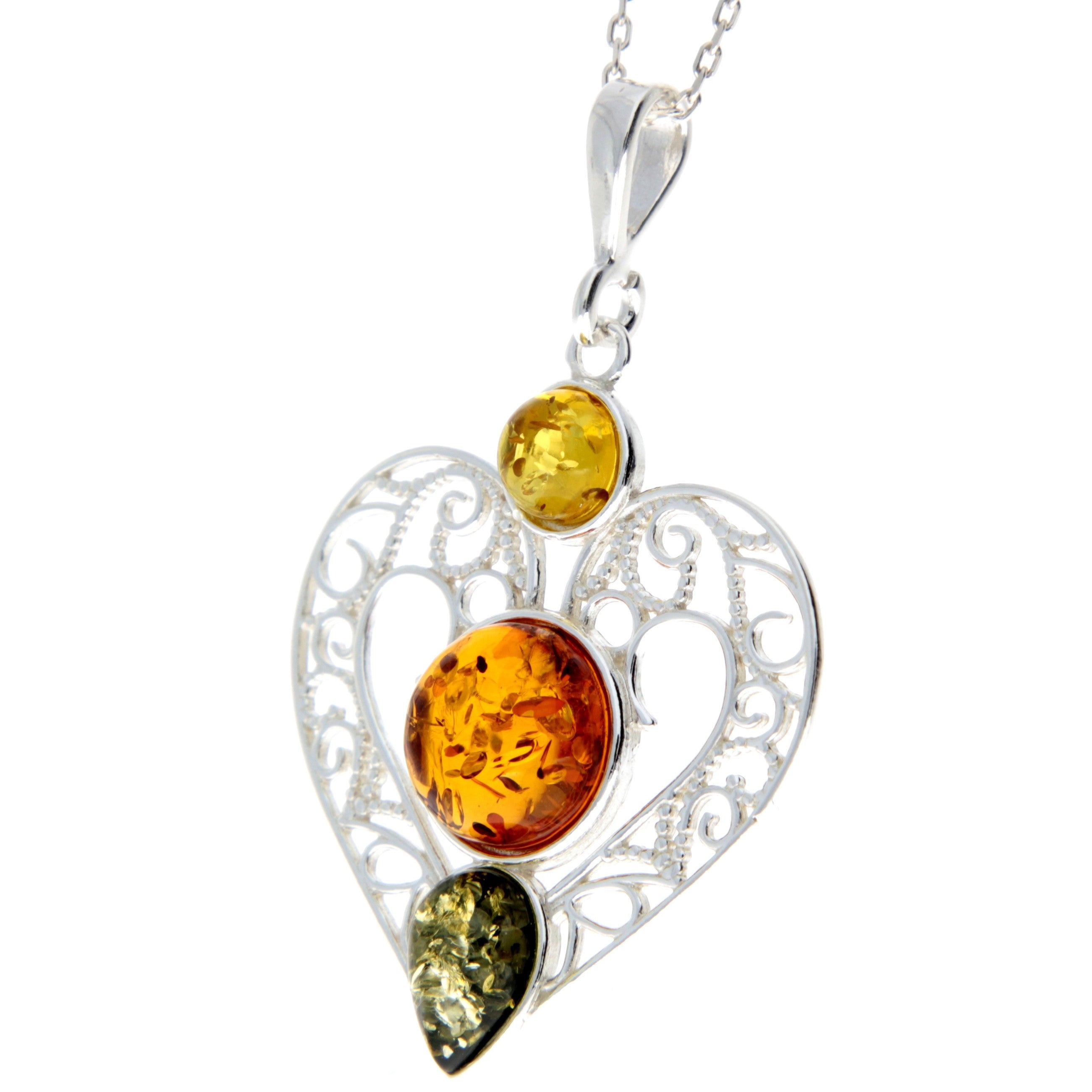 925 Sterling Silver & Baltic Amber Large Heart Pendant - M2005