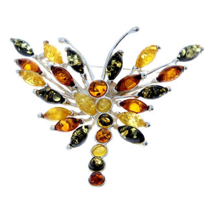 925 Sterling Silver & Baltic Amber Butterfly Unusual Brooch - 4155