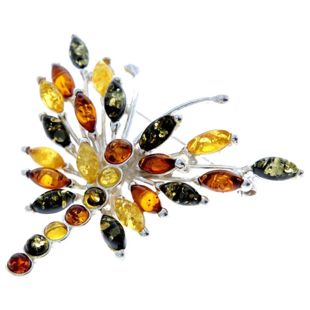 925 Sterling Silver & Baltic Amber Butterfly Unusual Brooch - 4155