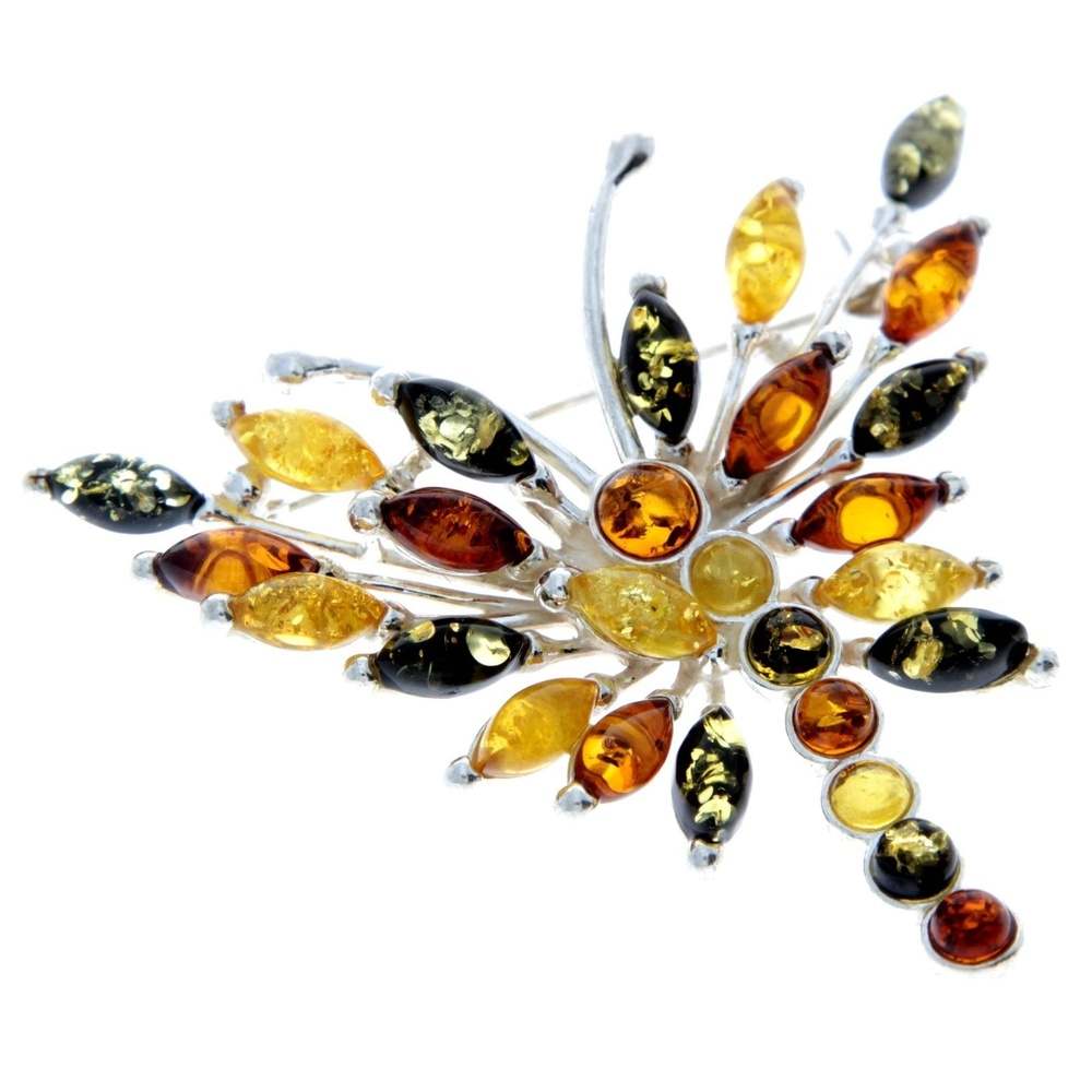 925 Sterling Silver & Baltic Amber Butterfly Unusual Brooch - 4155