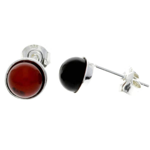 925 Sterling Silver & Baltic Amber Classic Round Studs Earrings - M647