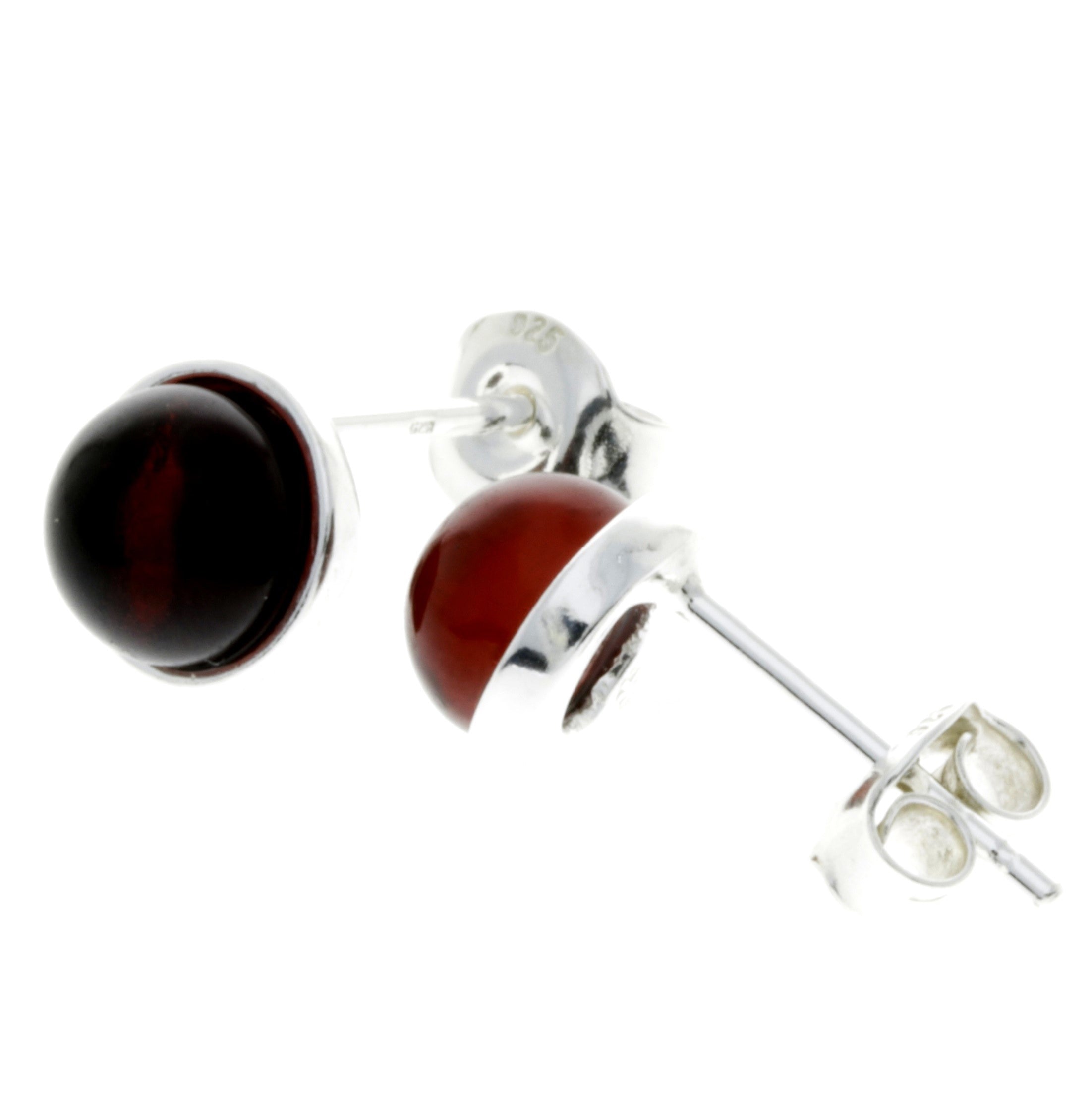 925 Sterling Silver & Baltic Amber Classic Round Studs Earrings - M647