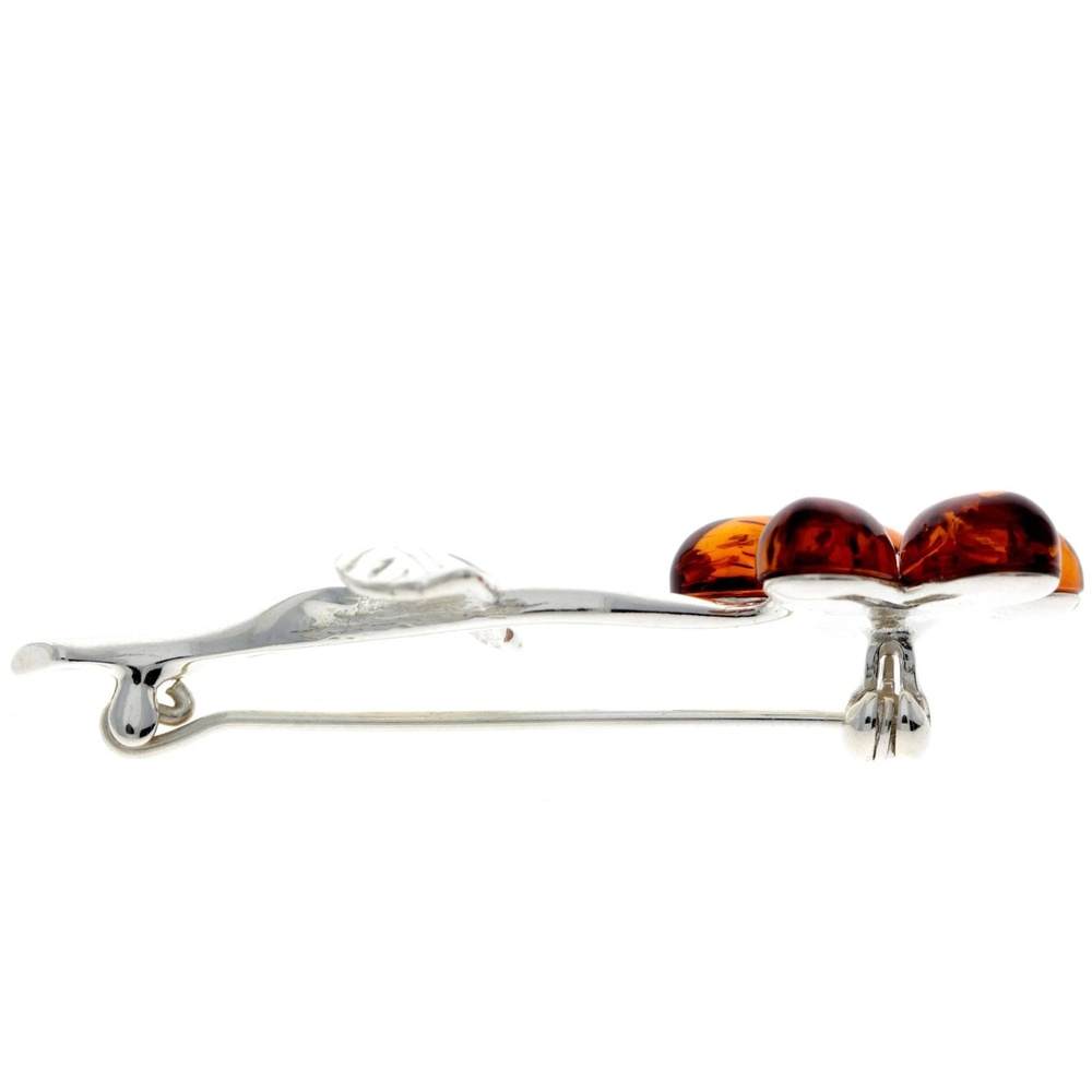 925 Sterling Silver & Baltic Amber Flower Brooch - AA801