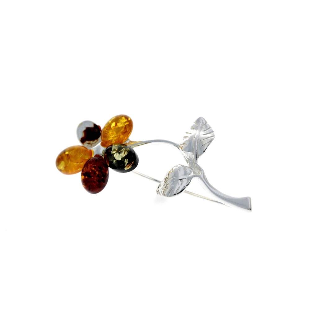 925 Sterling Silver & Baltic Amber Flower Brooch - AA801