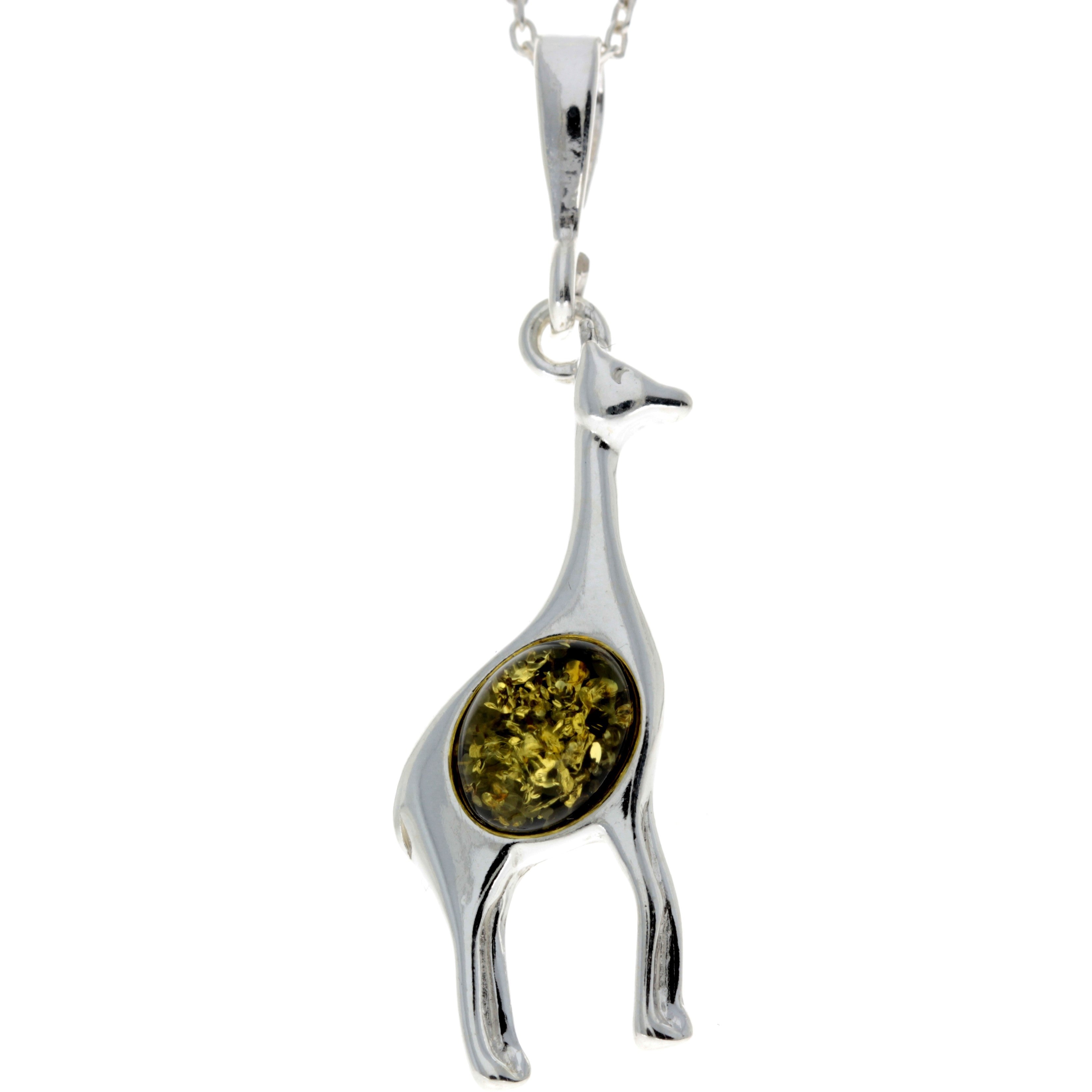925 Sterling Silver & Baltic Amber Giraffe Pendant - M389