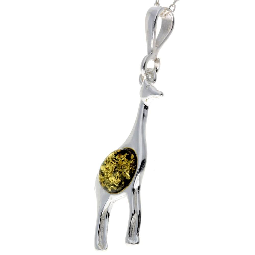 925 Sterling Silver & Baltic Amber Giraffe Pendant - M389